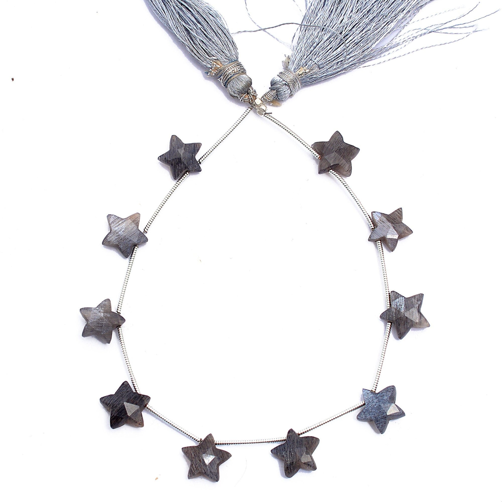 Natural Grey Moonstone Faceted 5 Corner Stars Beads, Fancy Star Shape Carved Briolettes, (SKU548)
