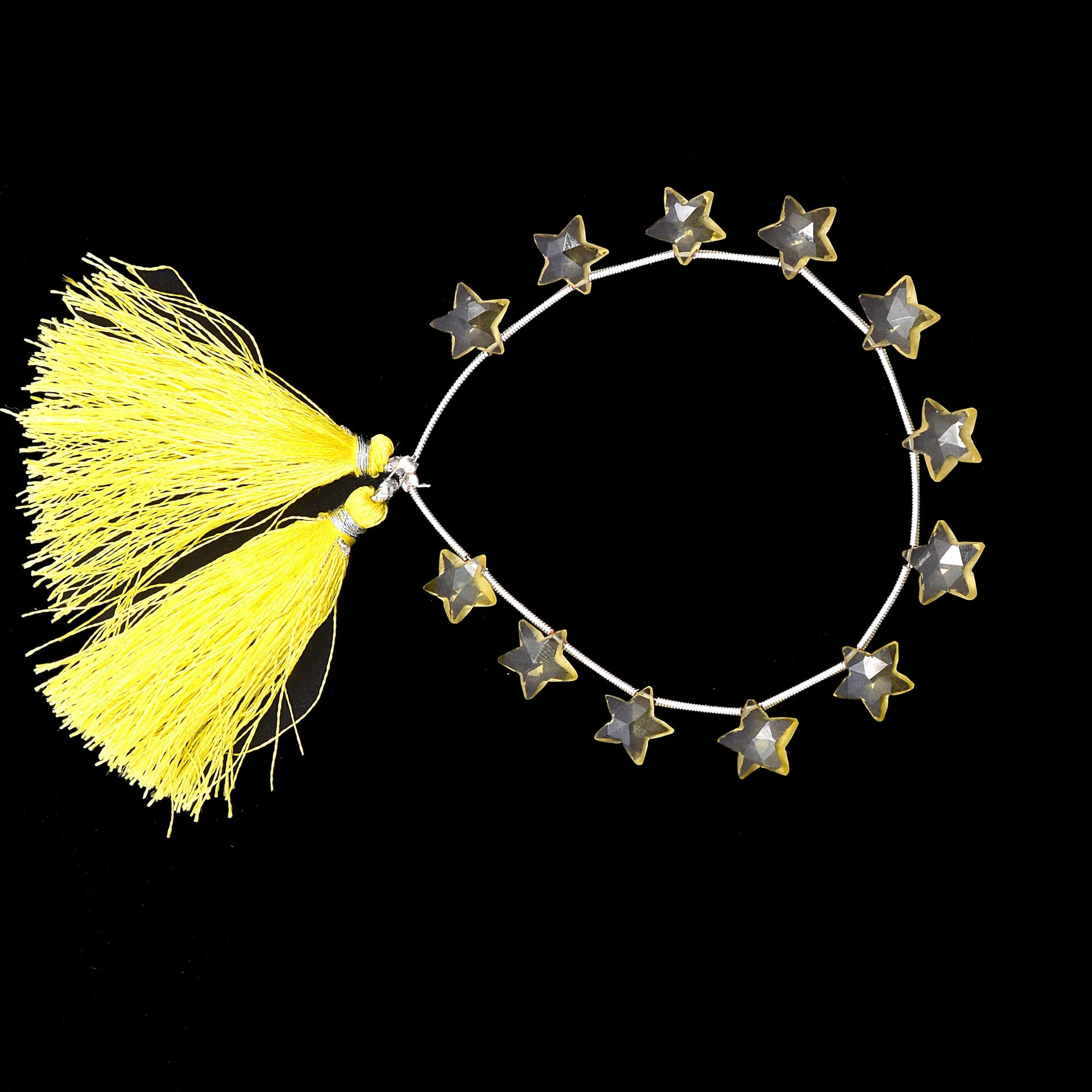 Lemon Quartz Faceted 5 Corner Stars Beads, 9 mm To 10 mm, SKU552