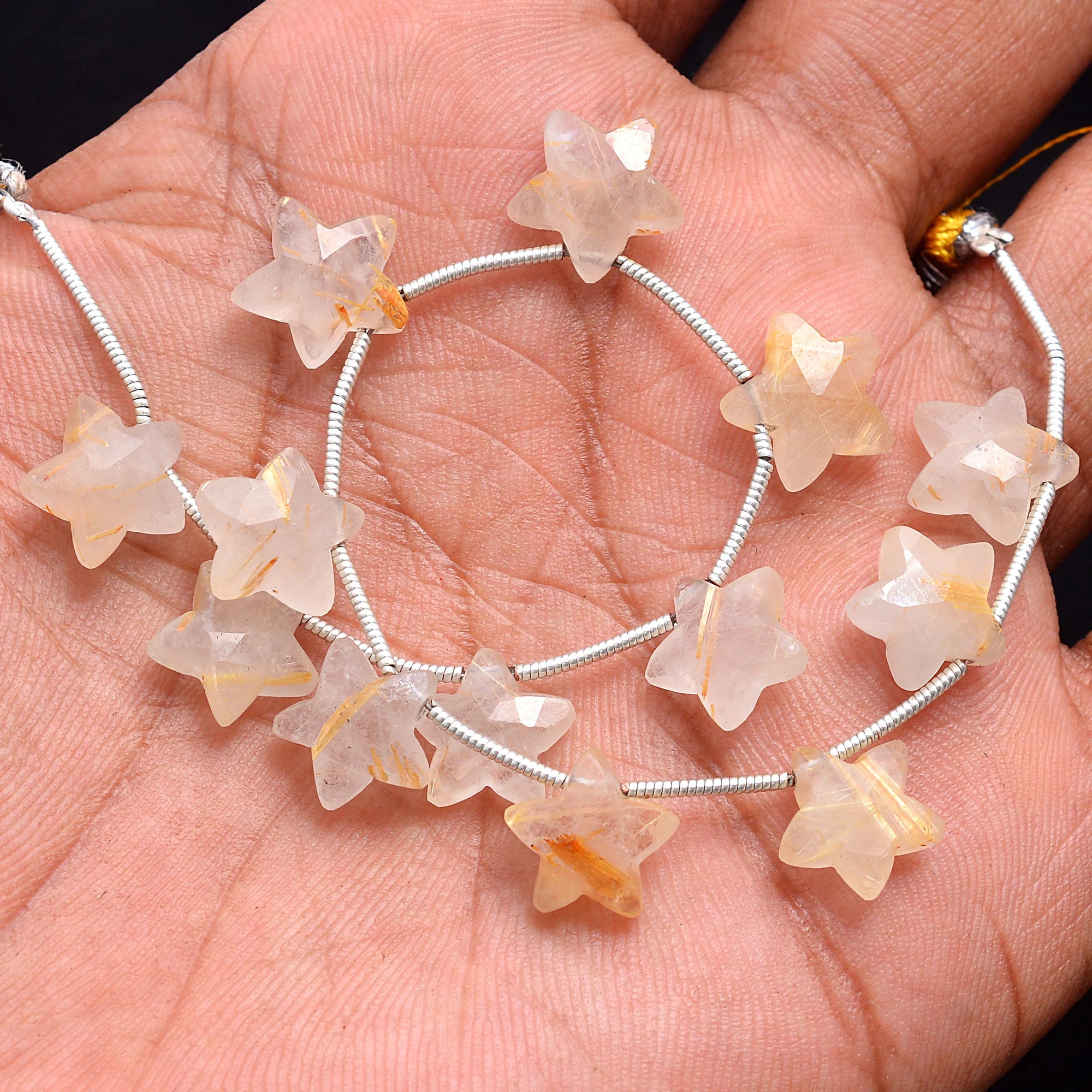 Natural Golden Rutile Star Beads, Golden Faceted Stars Beads, 9x9 mm To 10x10 mm Beads, Rutile Fancy Star Beads, 8" Strand Beads (SKU556)