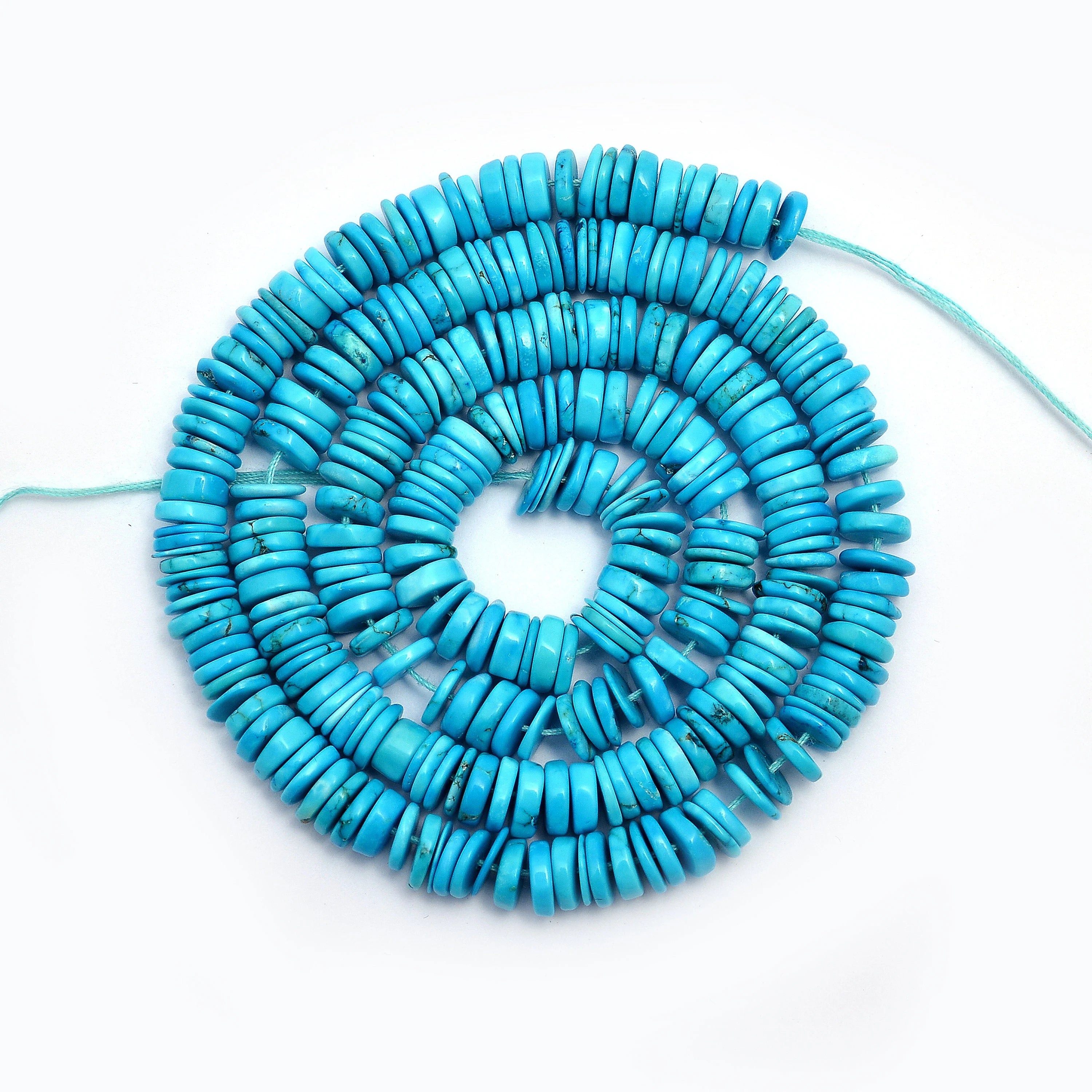 Natural Turquoise Smooth Tyre Beads, 5.5 mm To 6 mm, 17 Inch Strand, SKU595