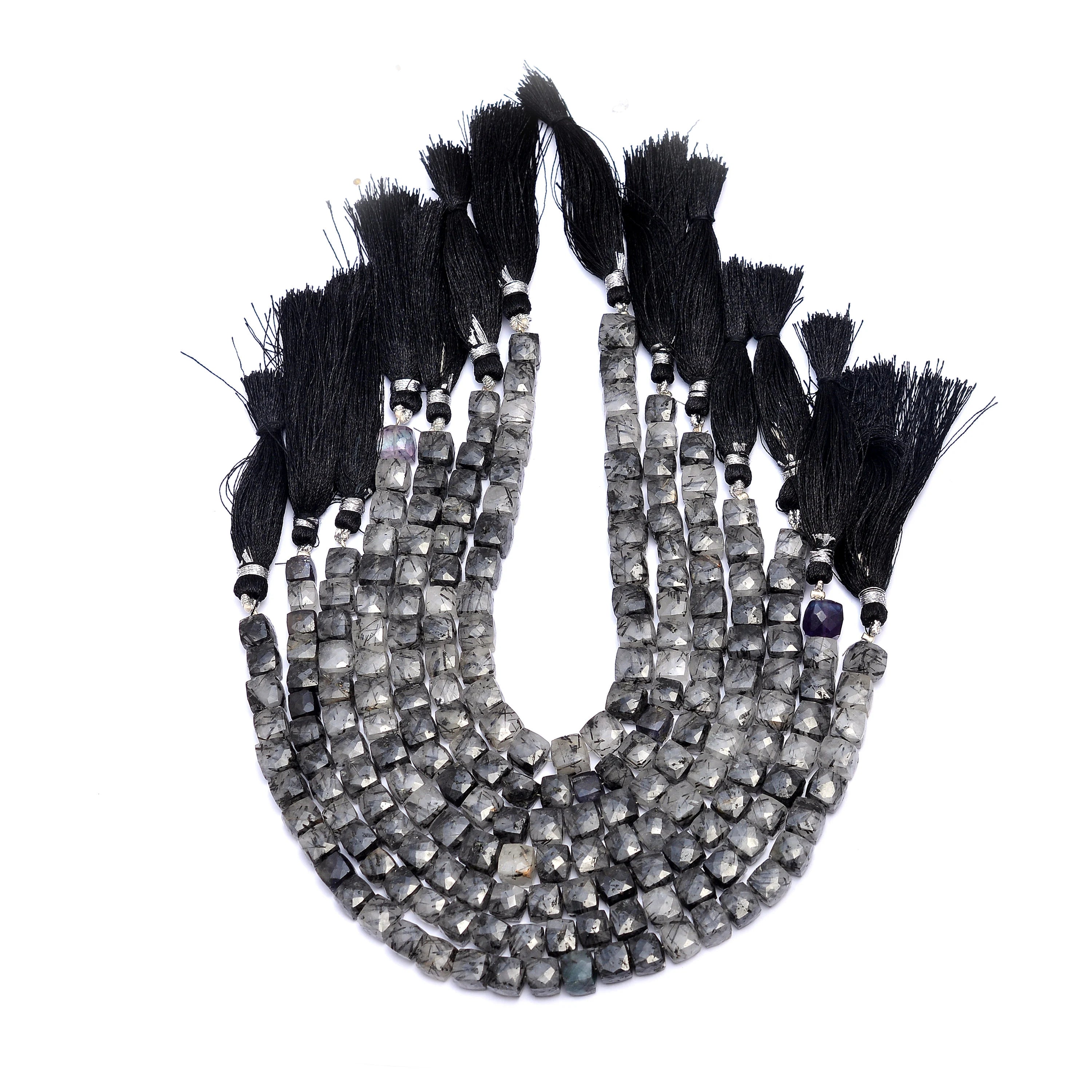 Cube Shape Black Rutile Quartz Smooth Box Beads, 7 mm To 8 mm, (SKU599)