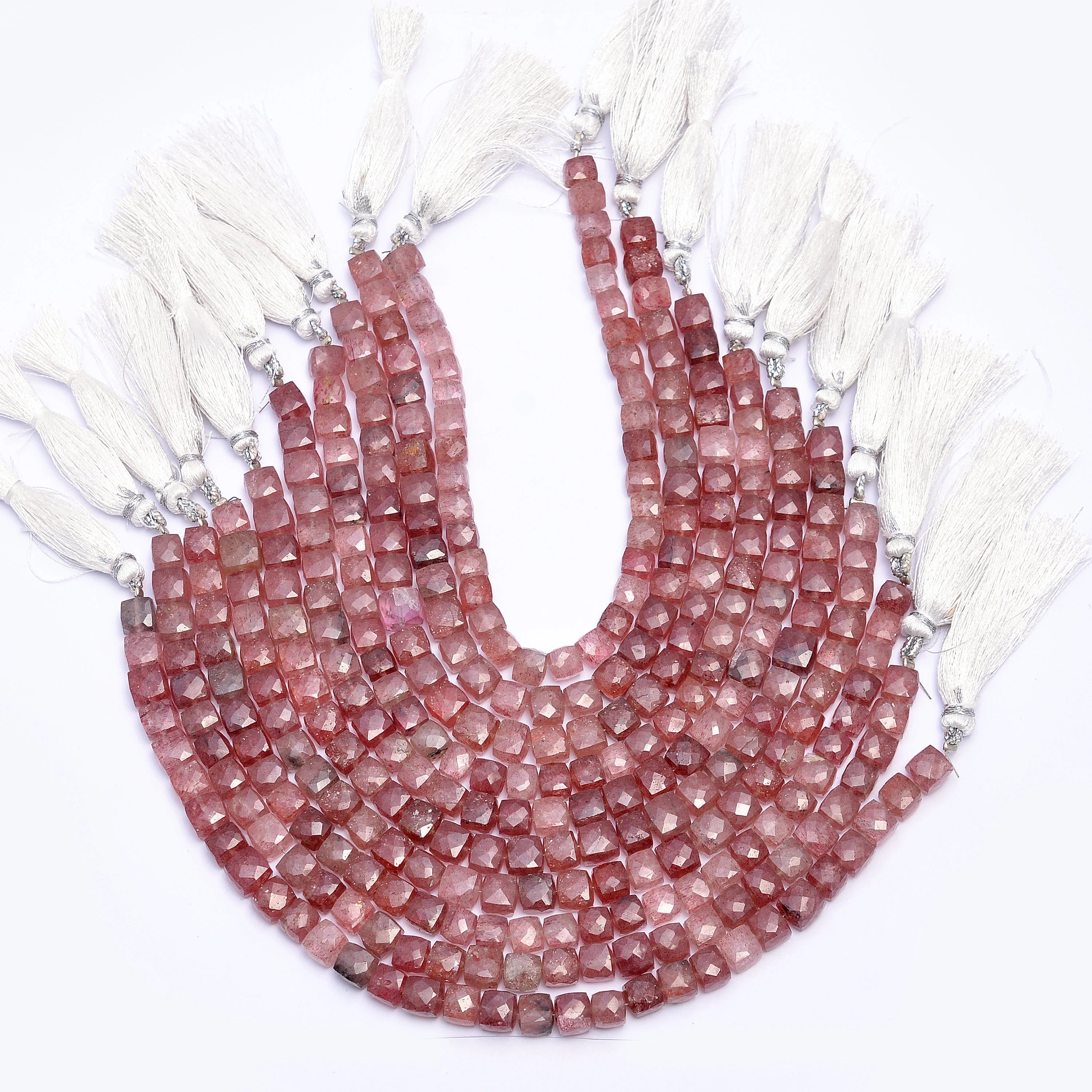 Natural Strawberry Quartz Faceted Box Cube Beads, 7 mm To 8 mm, SKU601