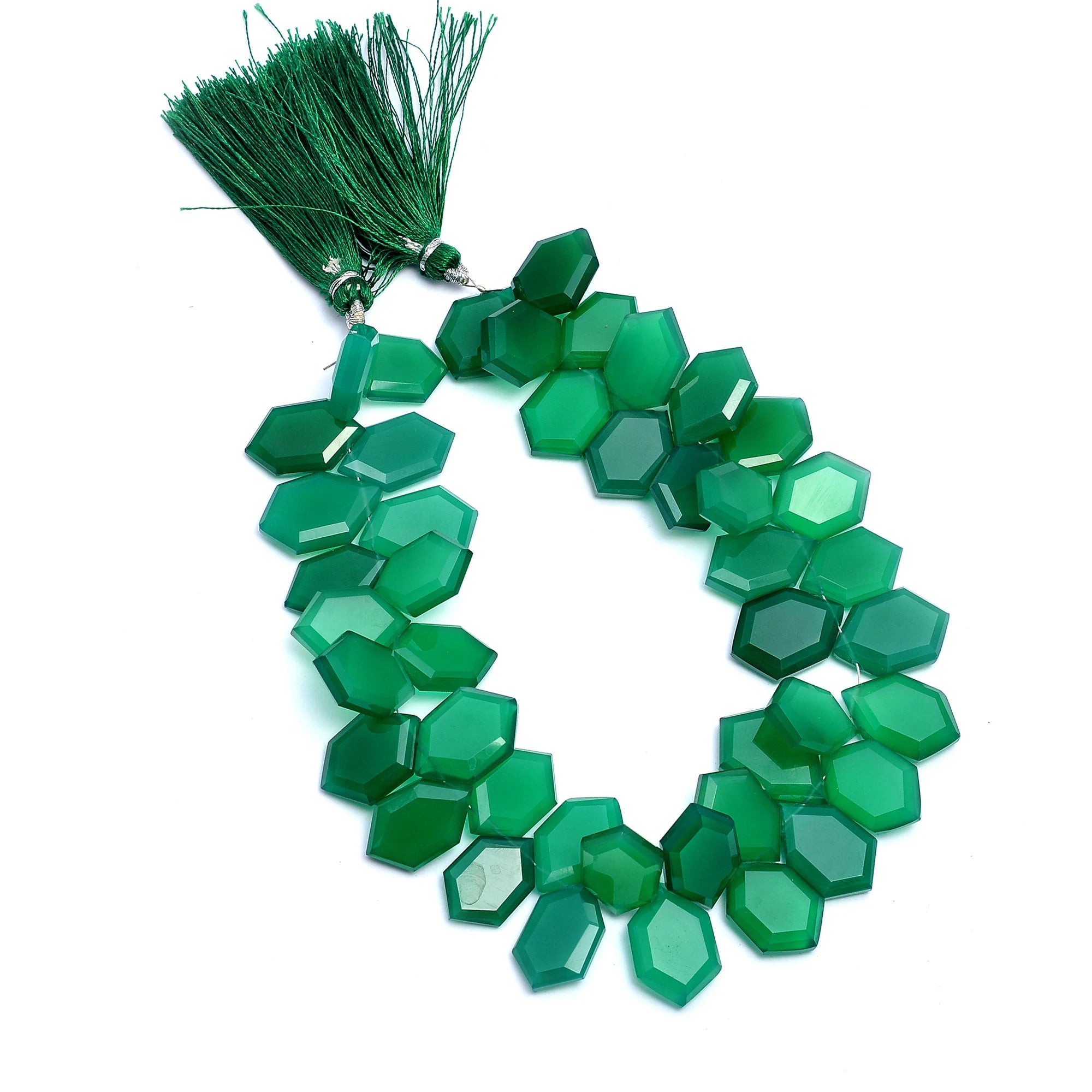 Green Onyx Faceted Hexagon Six Corner Fancy Beads, 9x15 mm To 12x18 mm, SKU613