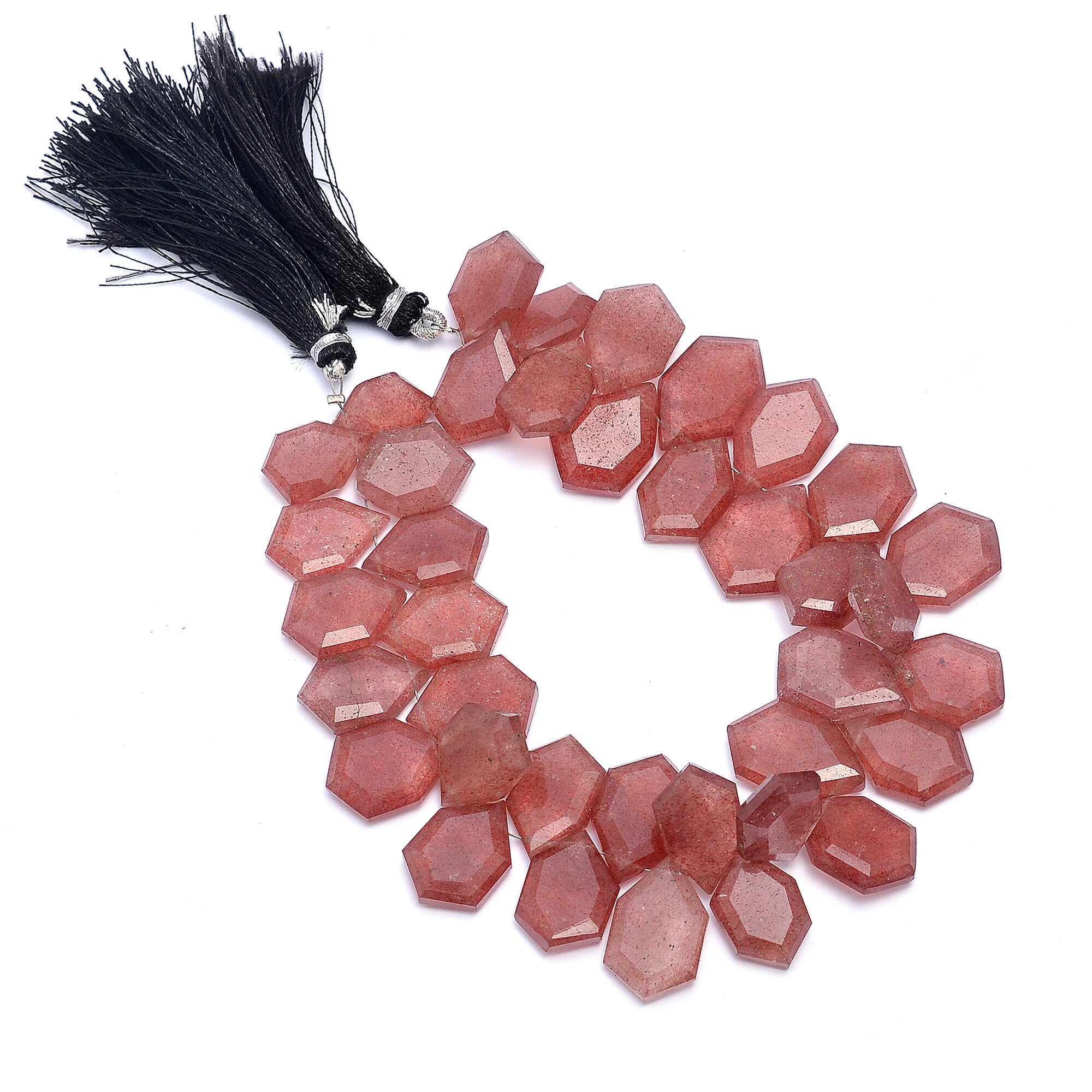 Strawberry Quartz Fancy Beads, 9 Inches Strand, 38 Pieces, 9x15 mm to 12x18 mm, Hexagon Strawberry (SKU615)