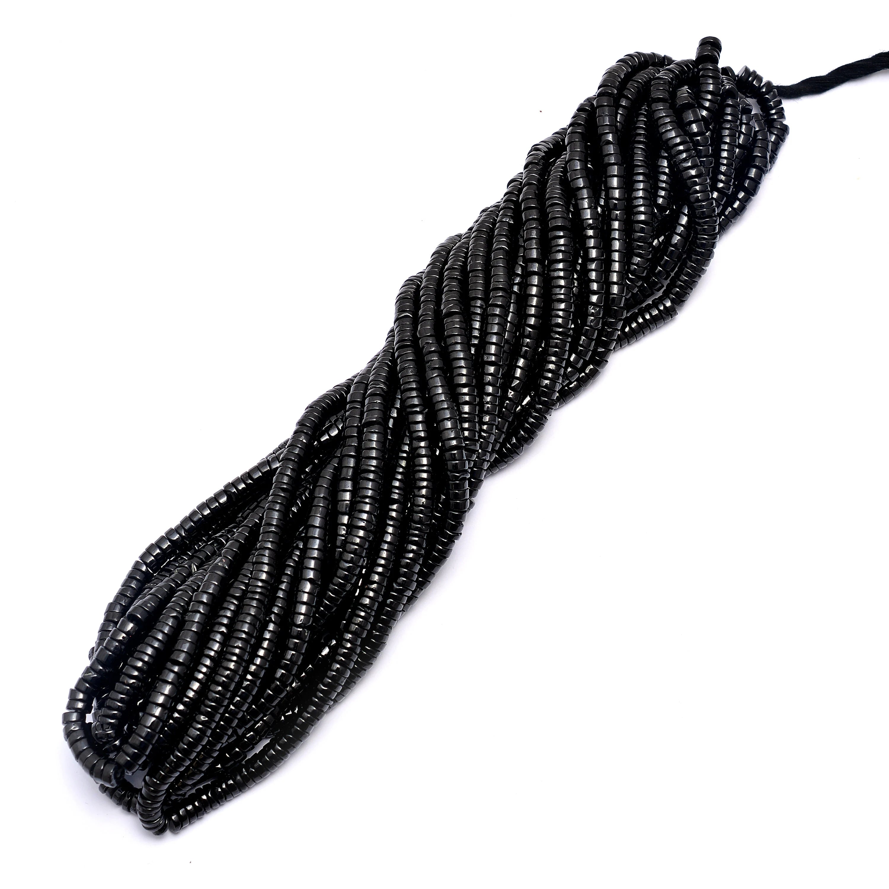 Natural Black Spinel Smooth Tyre Beads, 5 mm To 6 mm, SKU603