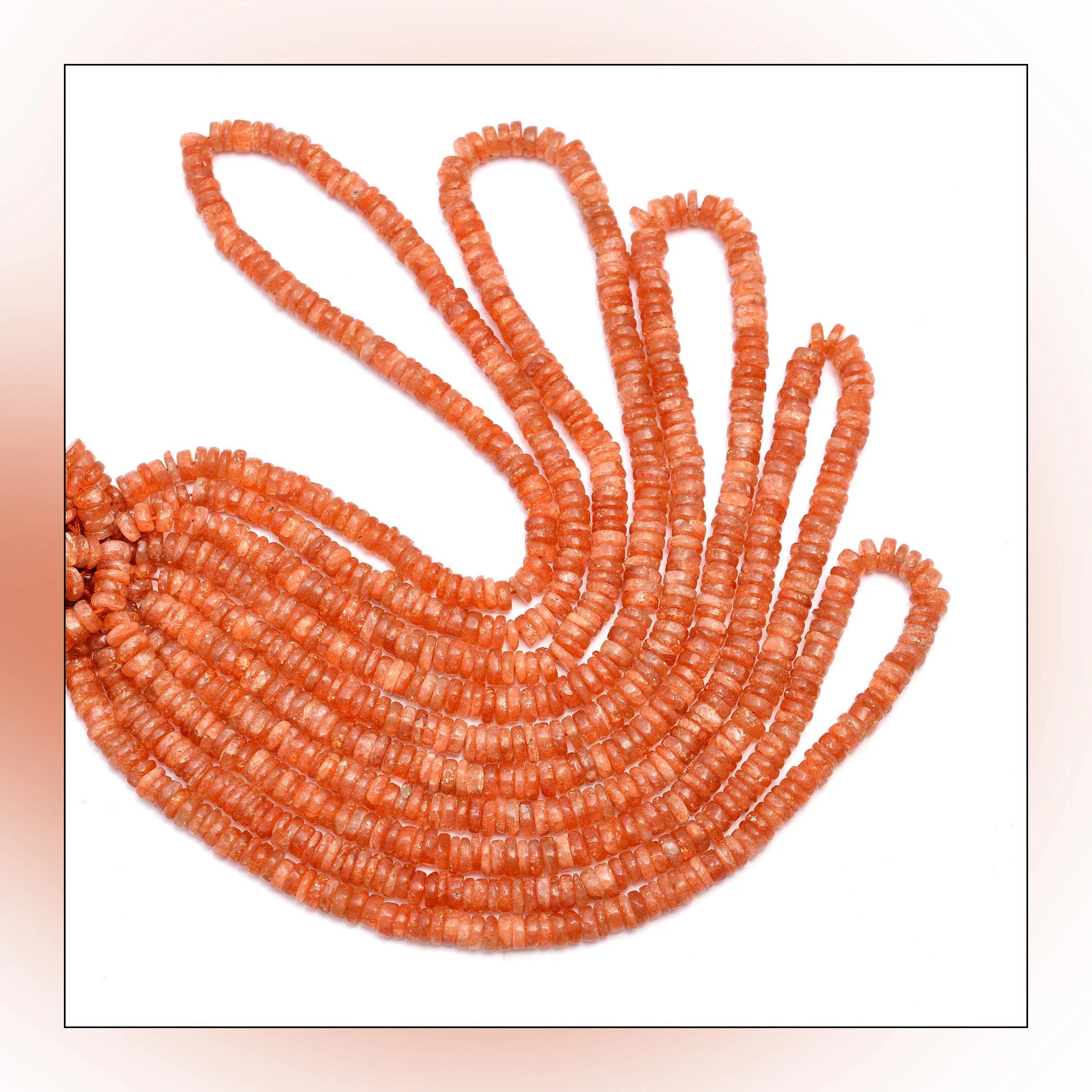 Natural Sunstone Smooth Tyre Beads, Top Graded Gemstone Beads, 16 Inch Strand, (SKU628)