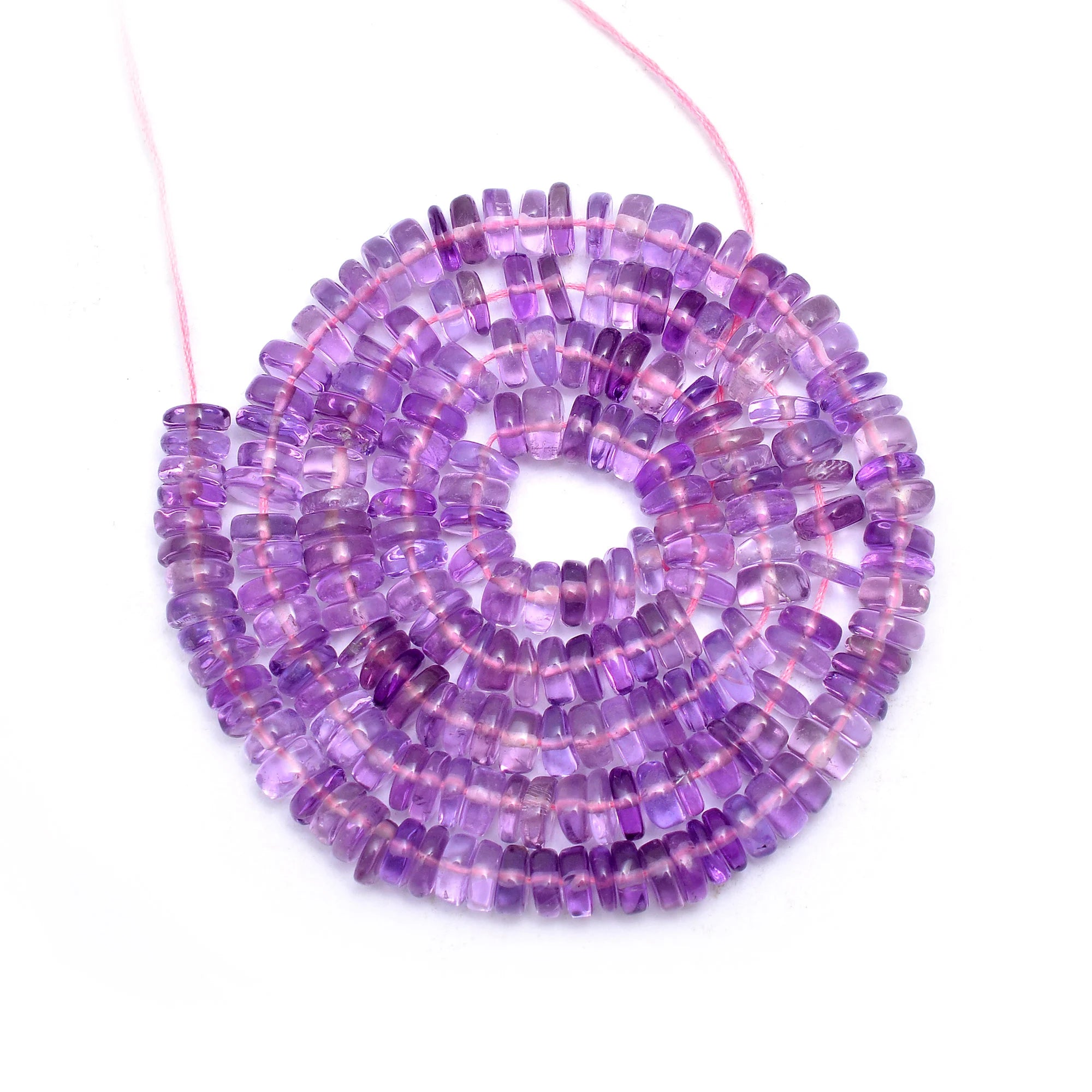 Natural Pink Amethyst Smooth Tyre Gemstone Beads, 16 Inch Strand, (SKU632)
