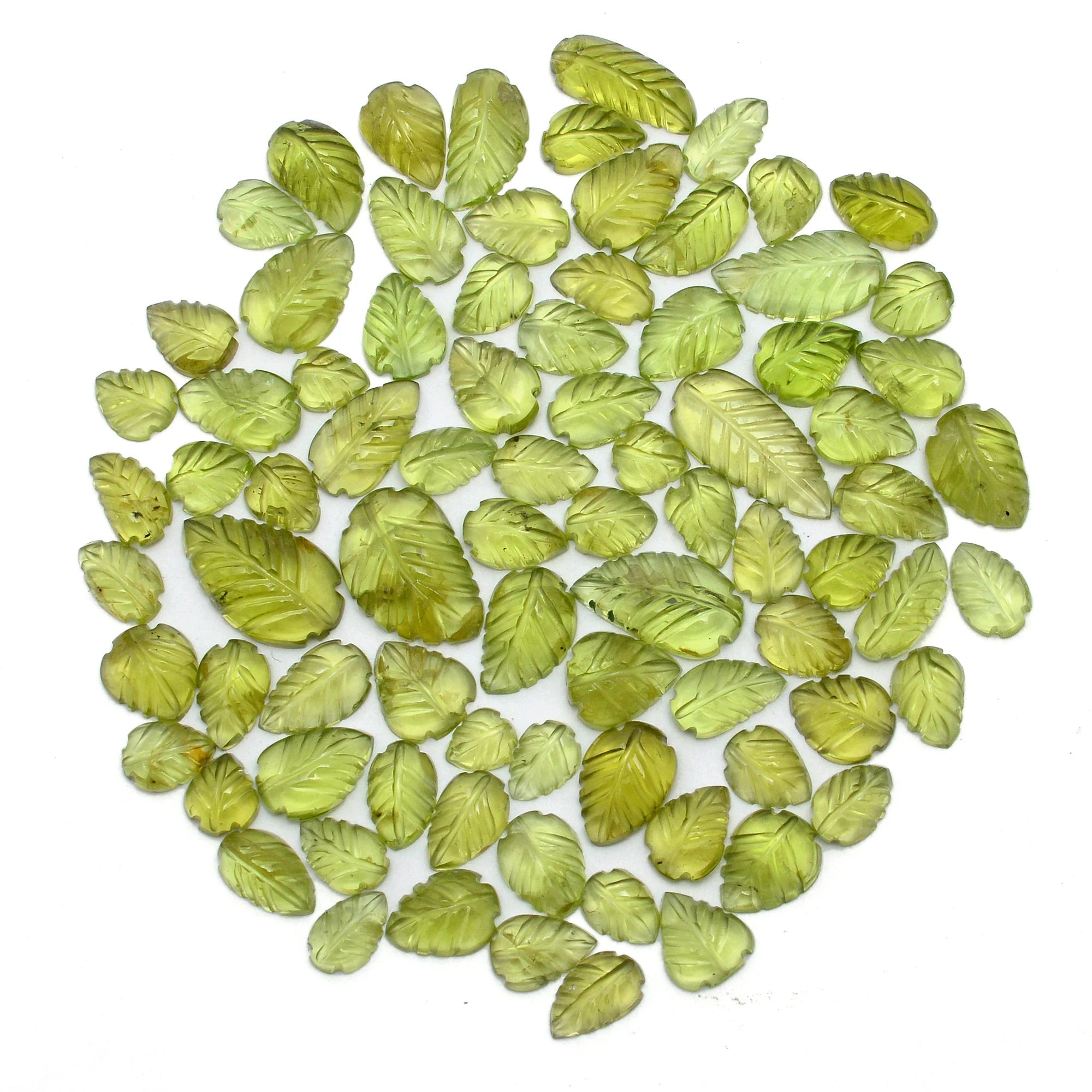 Natural Peridot Carving Leaves Loose Gemstone, (SKU650)