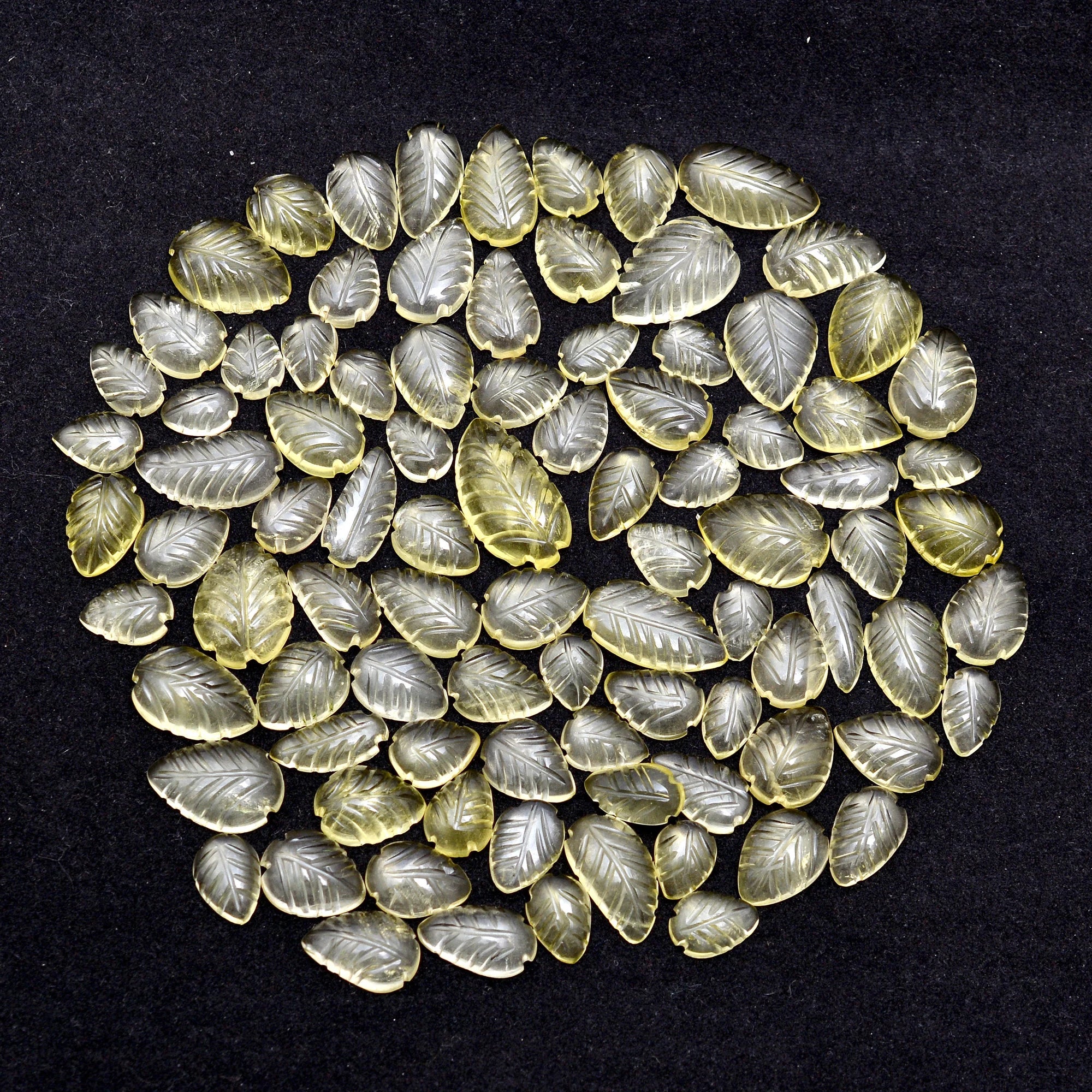 Natural Lemon Quartz Carving Leaves Loose Gemstone, (SKU657)