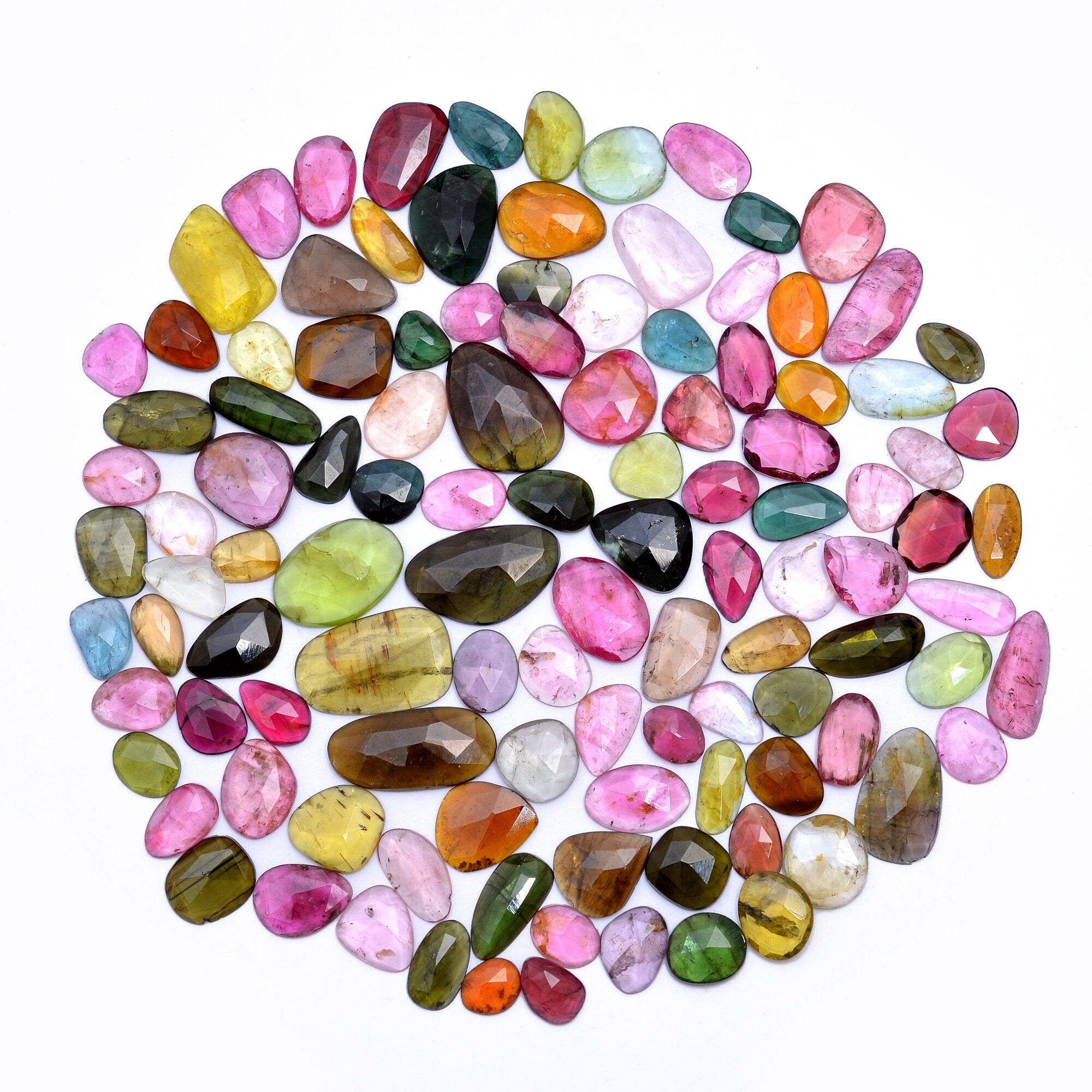 Natural Multi Tourmaline Faceted Rosecut Slices Loose Gemstone, (SKU663)