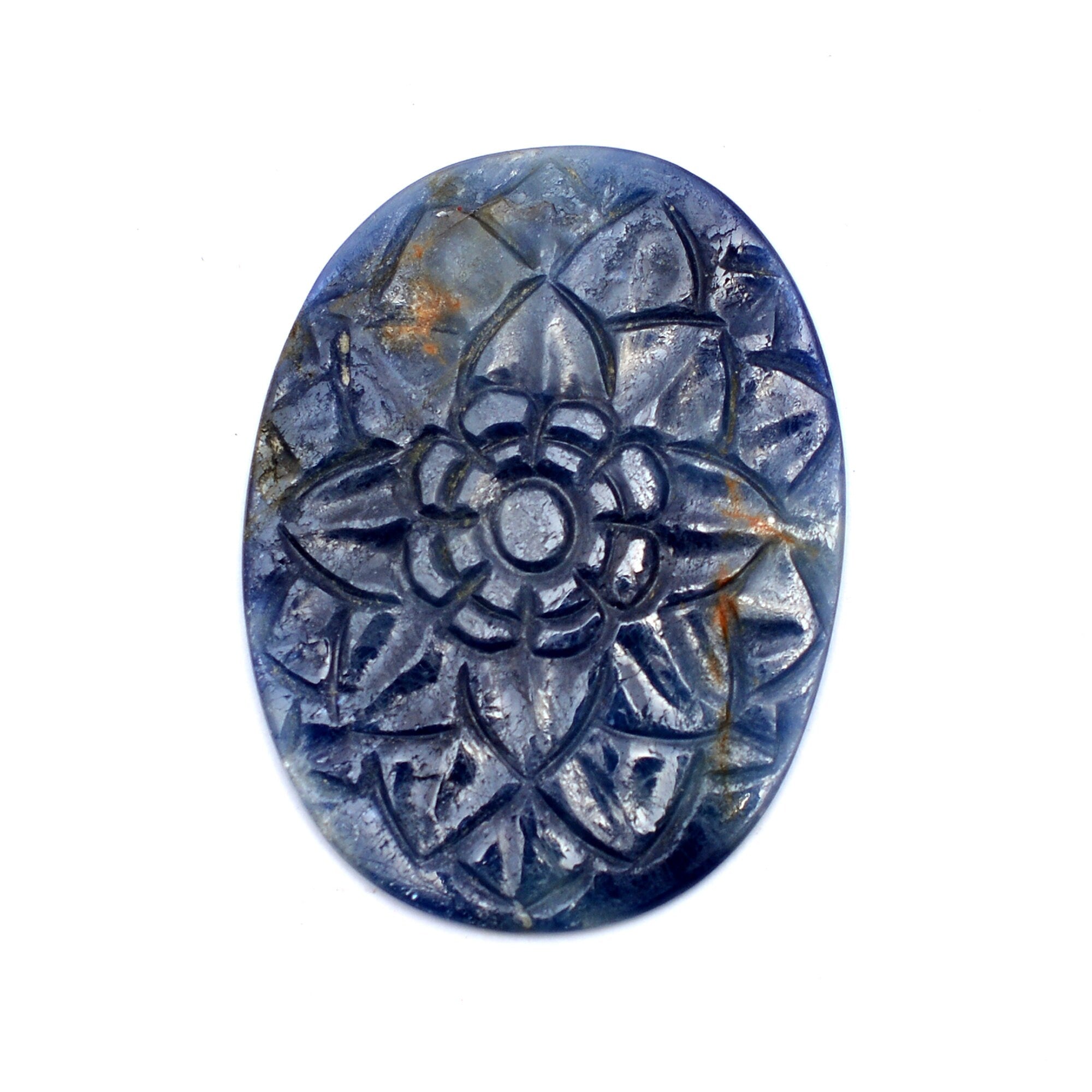 Blue Sapphire Oval Carving Loose Gemstone, 33x44 mm, SKU661