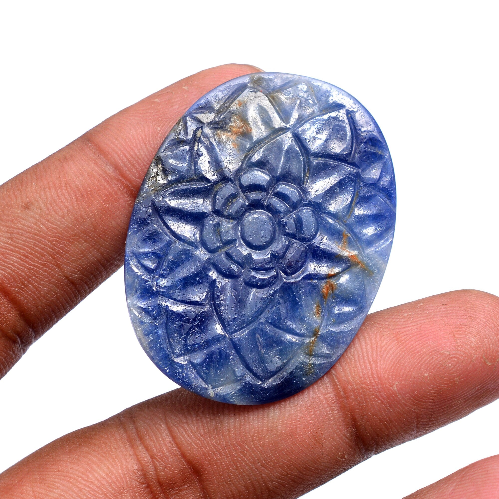 Blue Sapphire Oval Carving Loose Gemstone, 33x44 mm, SKU661