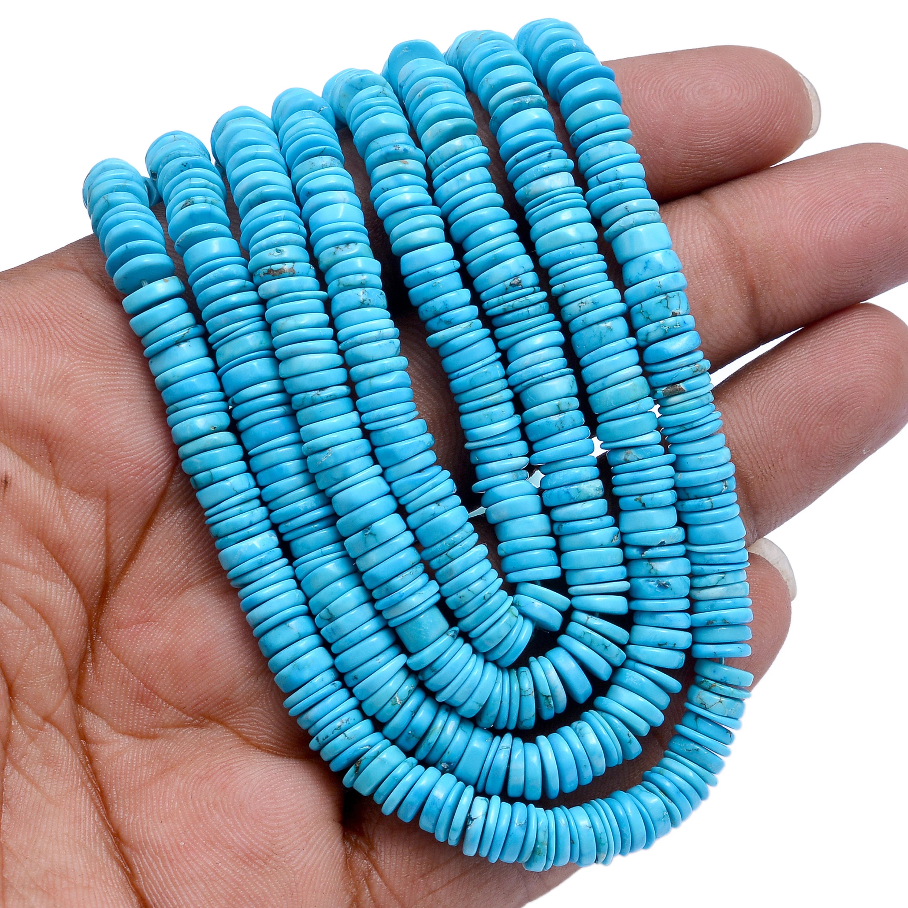Natural Turquoise Smooth Tyre Beads, 5.5 mm To 6 mm, 17 Inch Strand, SKU595