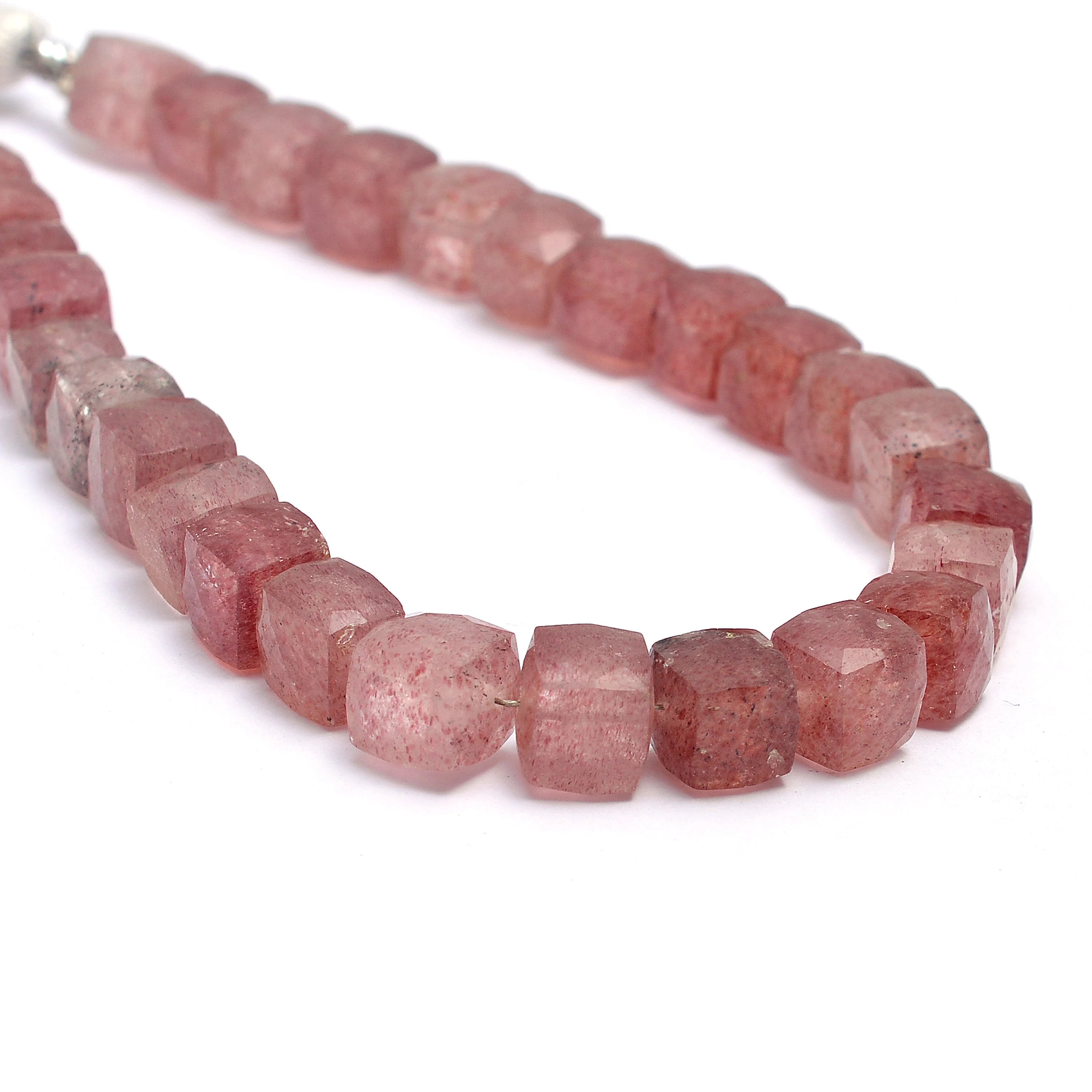 Natural Strawberry Quartz Faceted Box Cube Beads, 7 mm To 8 mm, SKU601