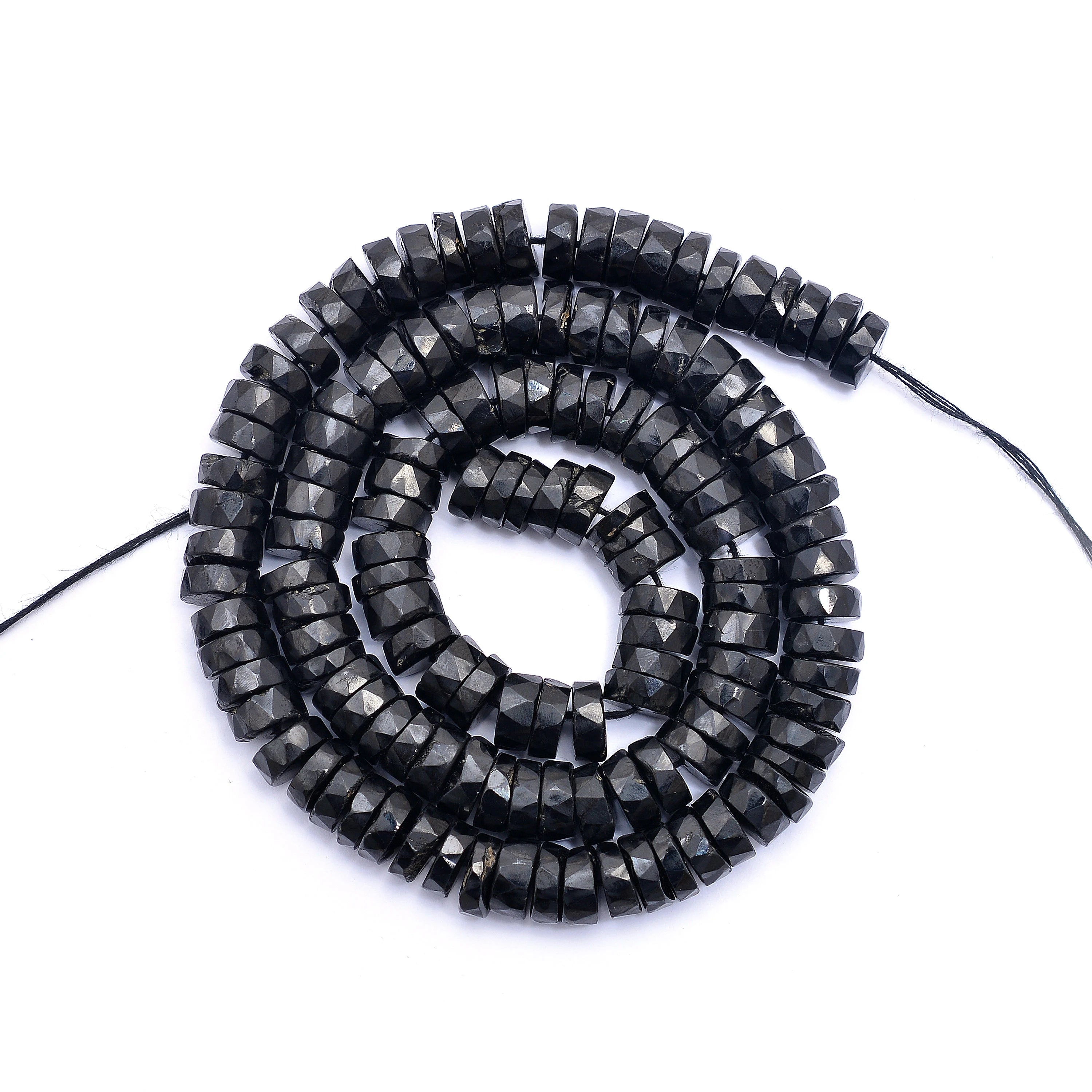 Natural Black Spinel Faceted Tyre Beads, 7.5 mm To 8 mm, SKU590