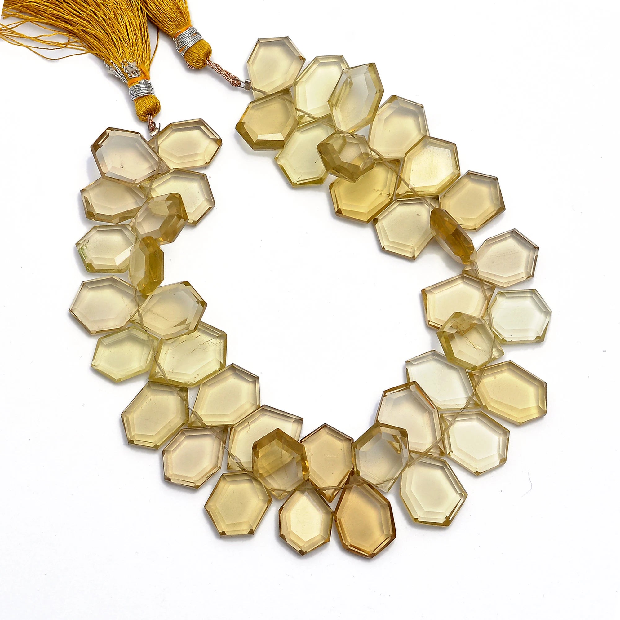 Hexagon Six Corner Fancy Lemon Quartz Briolettes 7 Inches, Natural Lemon Quartz Faceted Briolettes, AA Quality, Gift For Her,