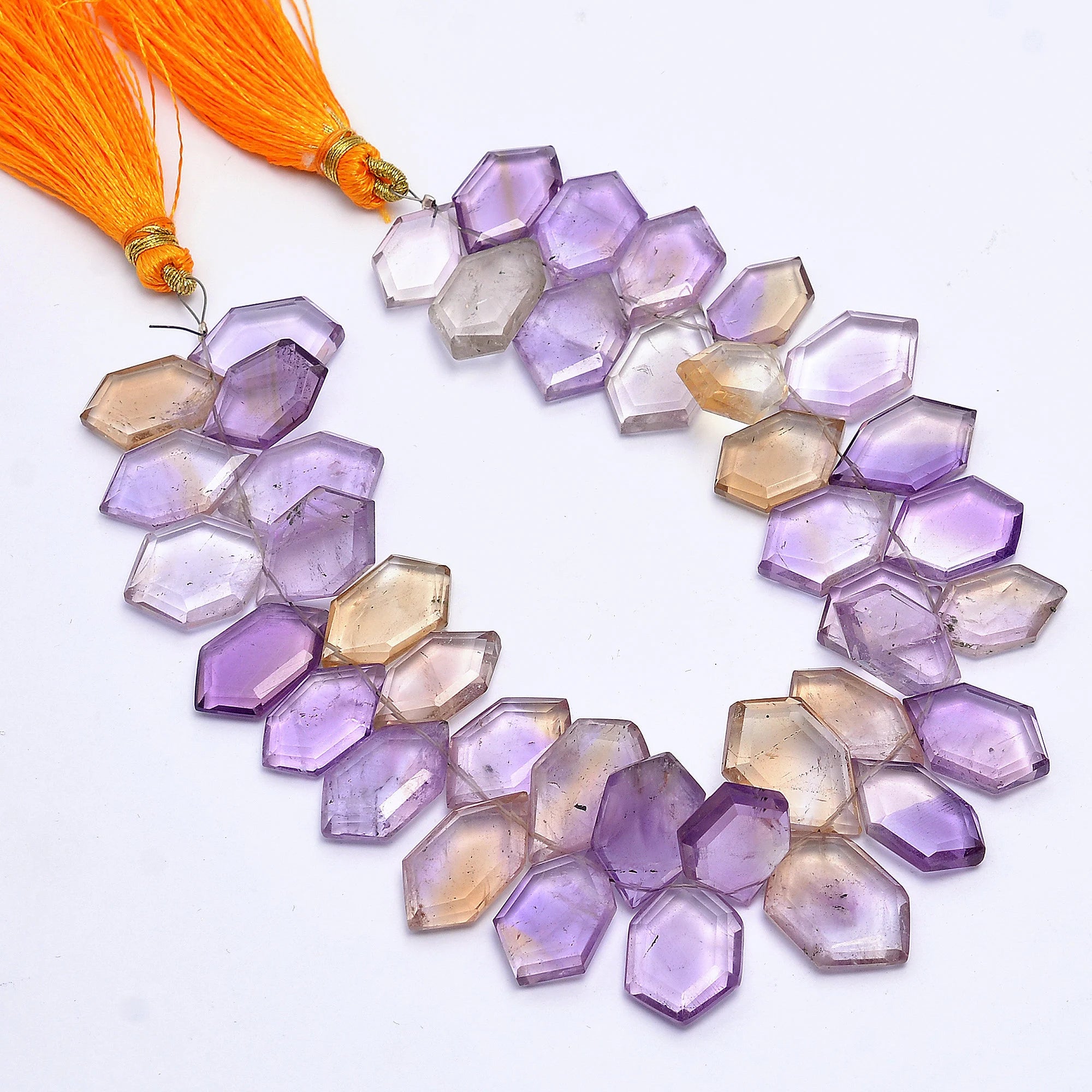 Ametrine Hexagon Fancy Beads, 12x14.5 To 12.5x18.5 mm, Bi-Color Ametrine Gemstone Beads, (SKU609)