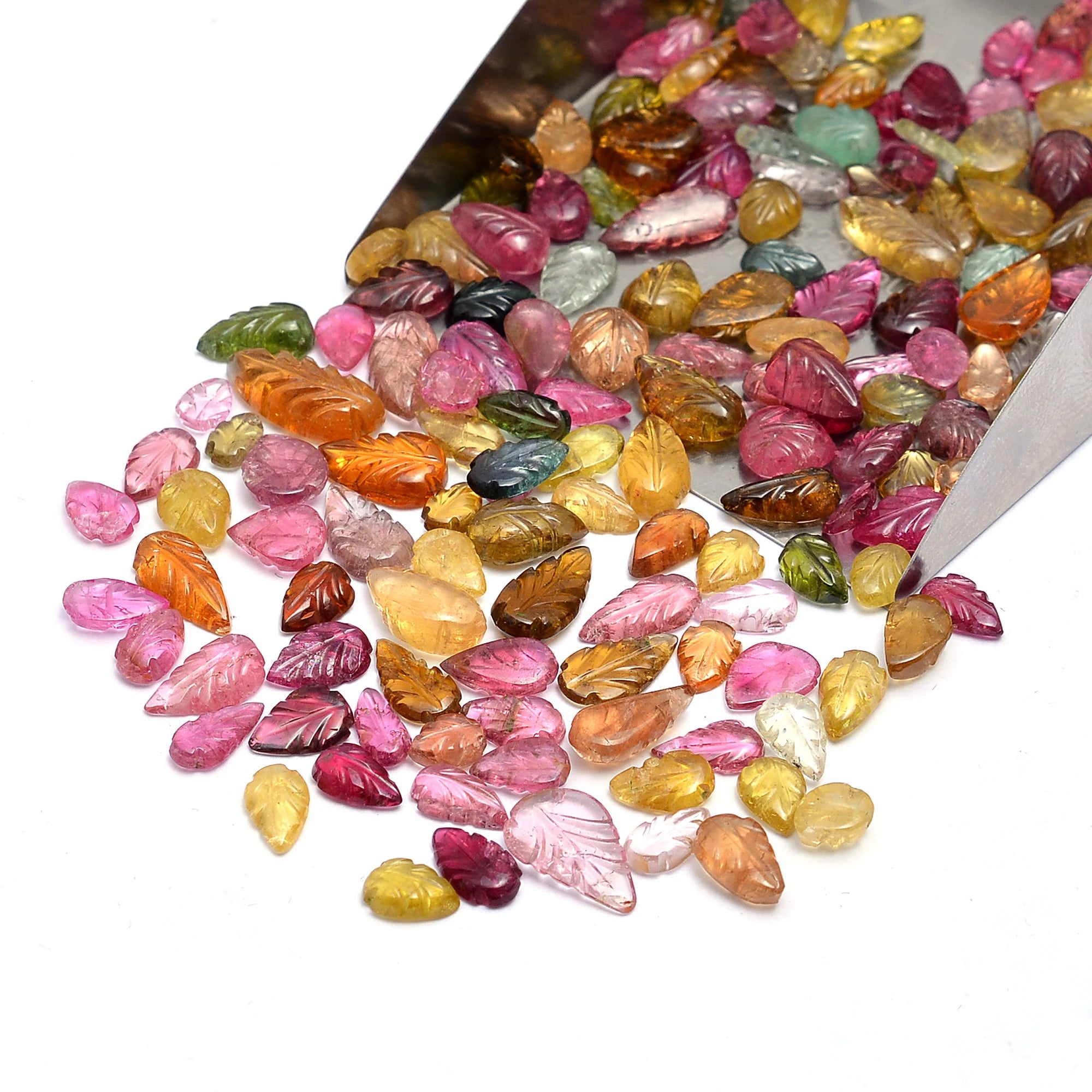 Natural Multi Tourmaline Carving Loose Gemstone, 6x4 To 7x15 mm, Handmade Tourmaline Leaf Cabochons, (SKU619)