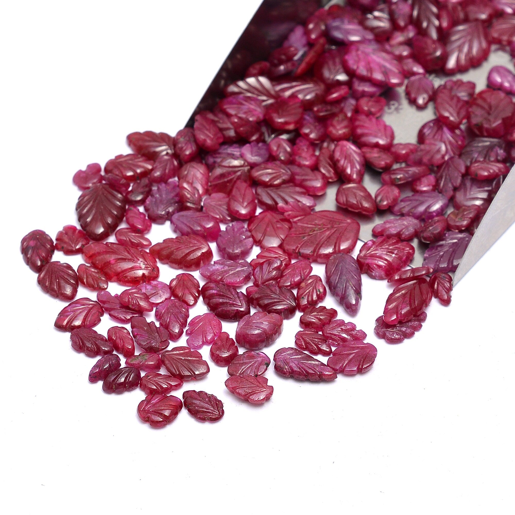 Natural Dark Ruby Leaves, 5 to 12 mm Leaf, High-Quality Leaf Carving Jewelry making Ruby Leaf (SKU624)