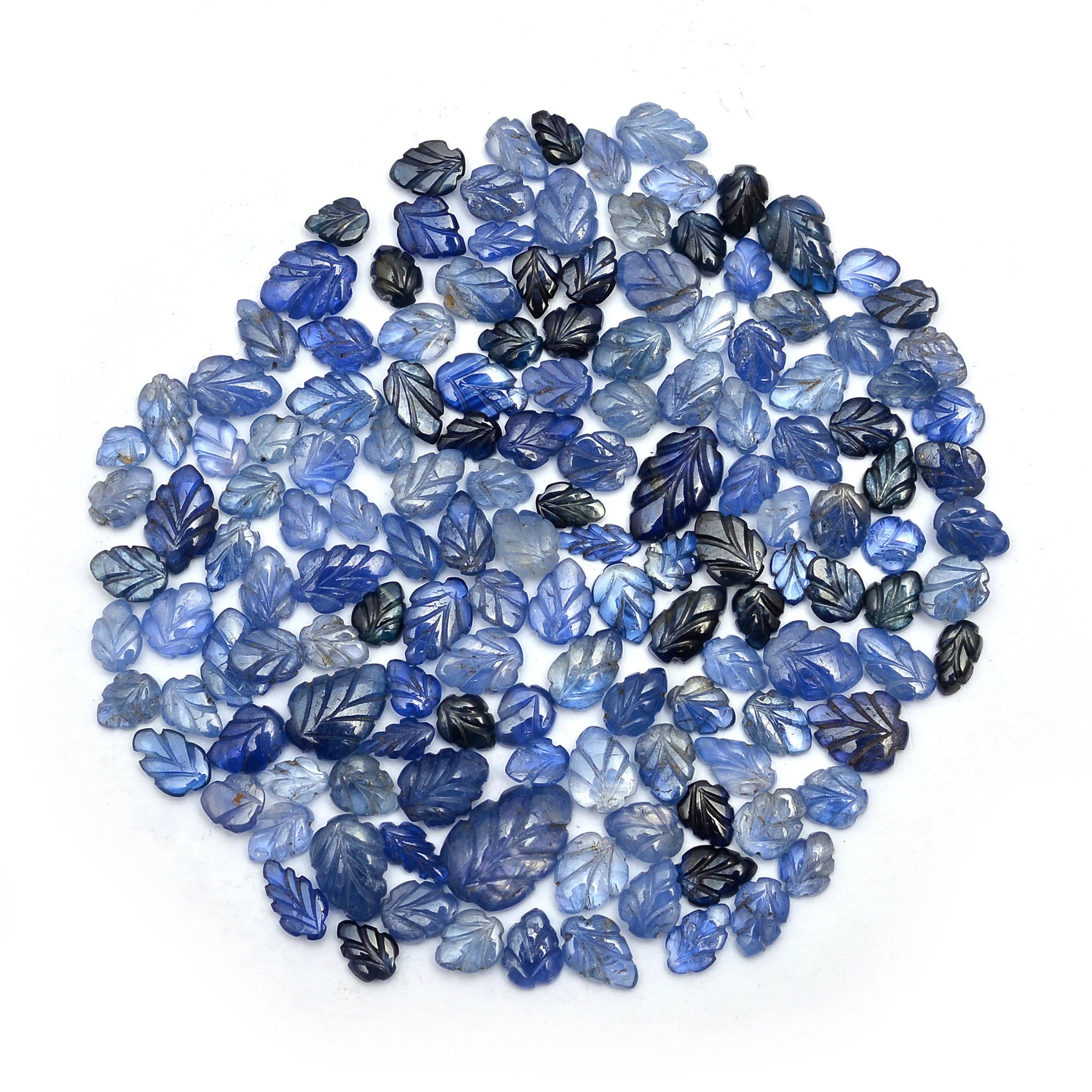 Natural Blue Sapphire Carving Leaf Loose Gemstone, 5 To 11 mm, (SKU623)