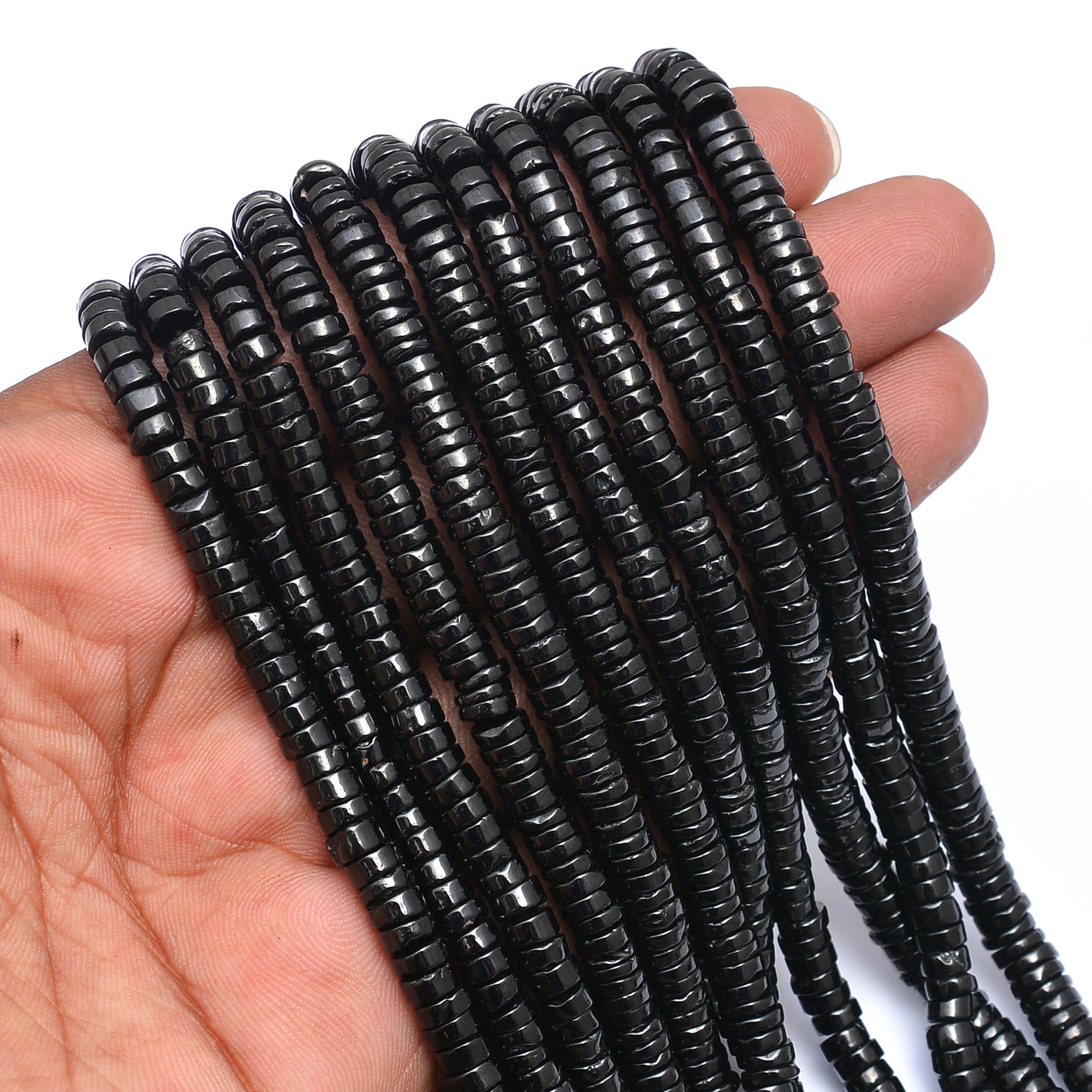 Natural Black Spinel Smooth Tyre Beads, 5 mm To 6 mm, SKU603