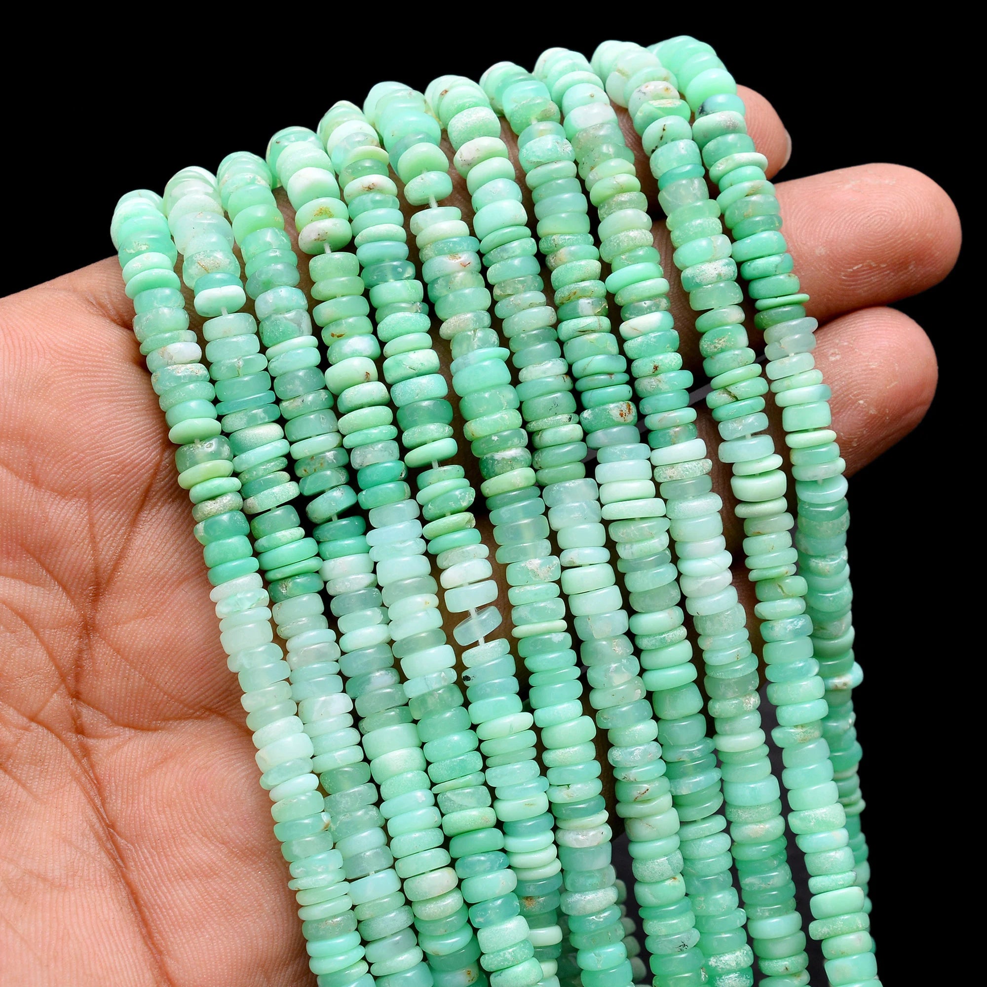 Chrysoprase Smooth Tyre Beads, Green Heishi Beads, (SKU646)