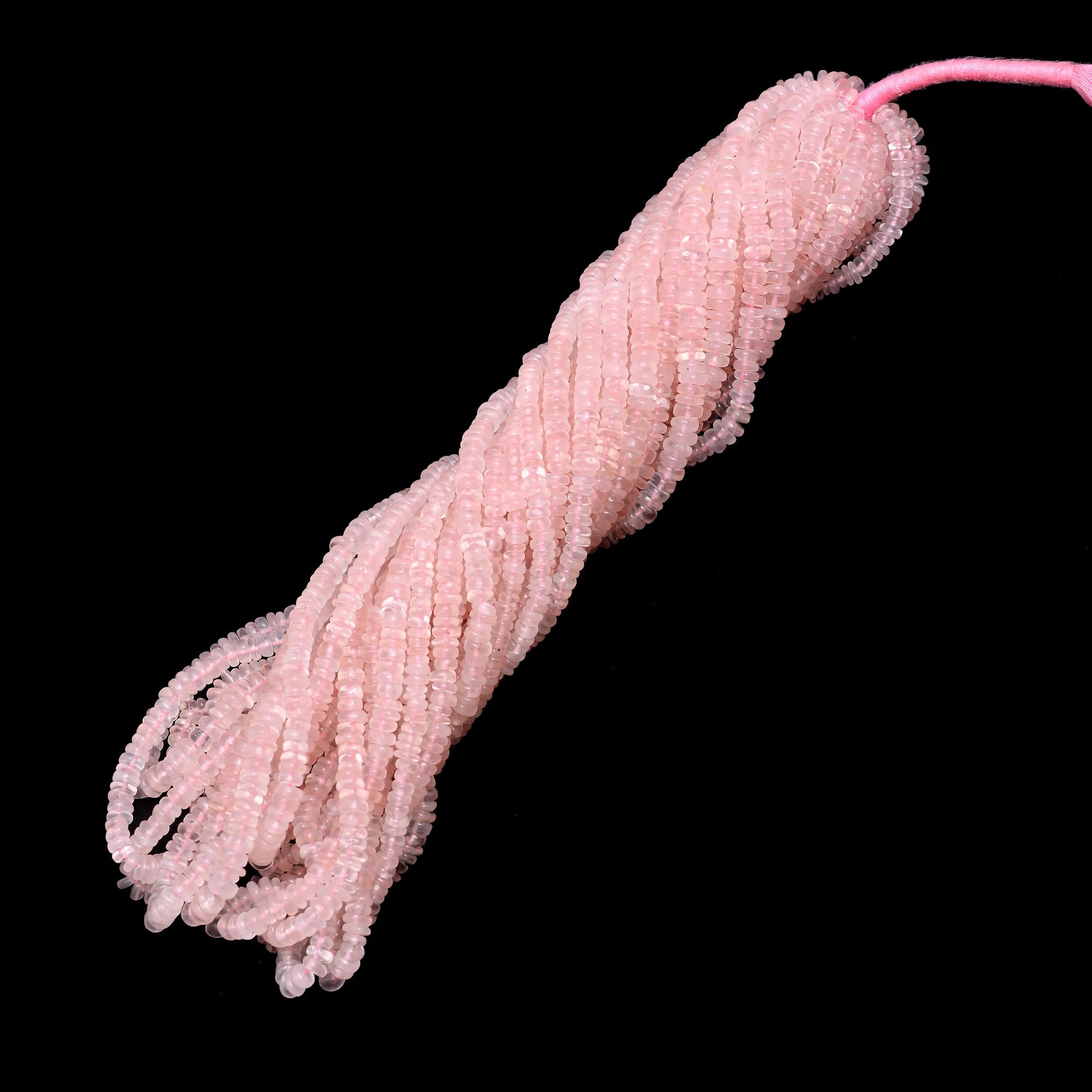 Natural Rose Quartz Smooth Heishi Tyre Beads, 4 To 5 mm, 16 Inch Strand Quartz Gemstone Beads, (SKU636)