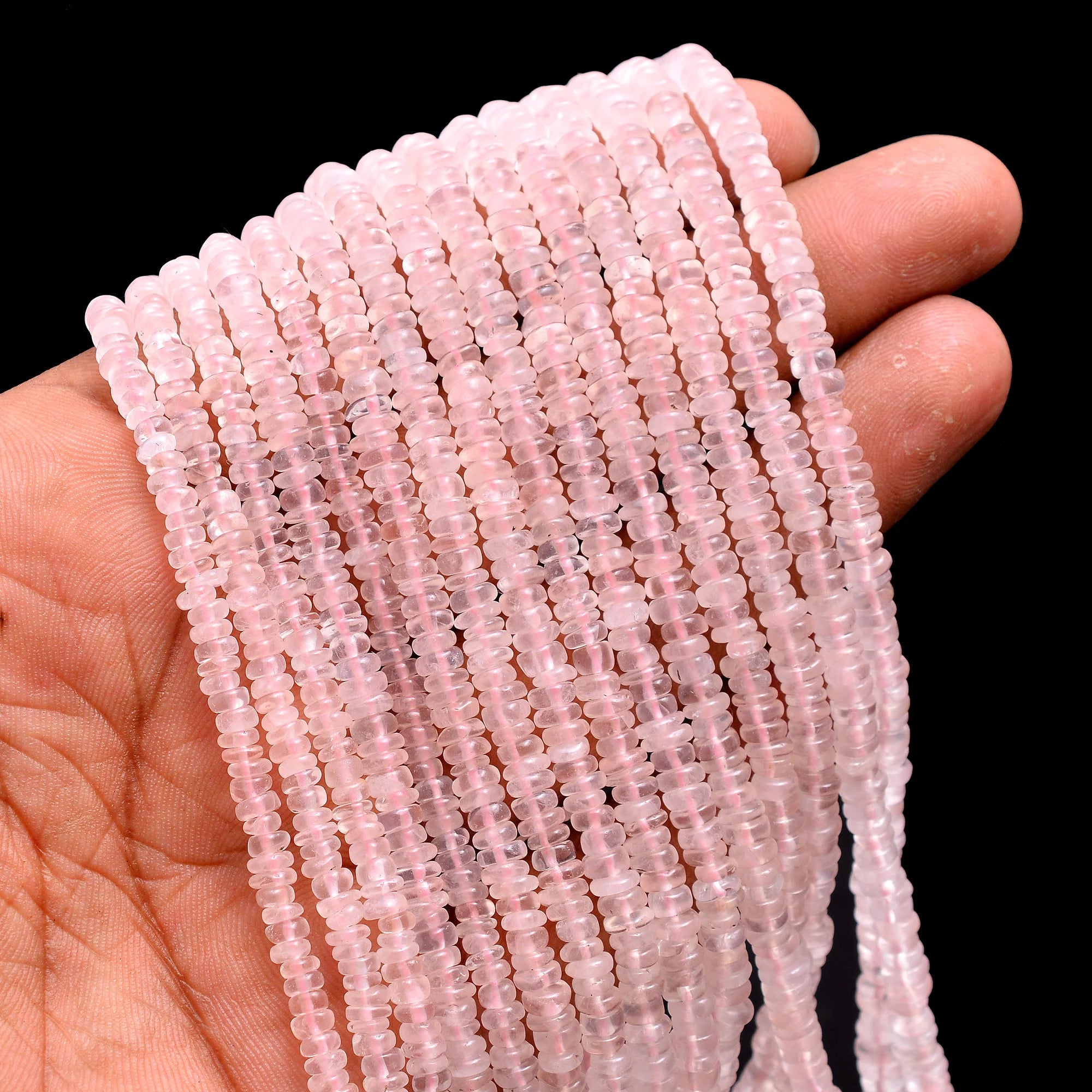 Natural Rose Quartz Smooth Heishi Tyre Beads, 4 To 5 mm, 16 Inch Strand Quartz Gemstone Beads, (SKU636)