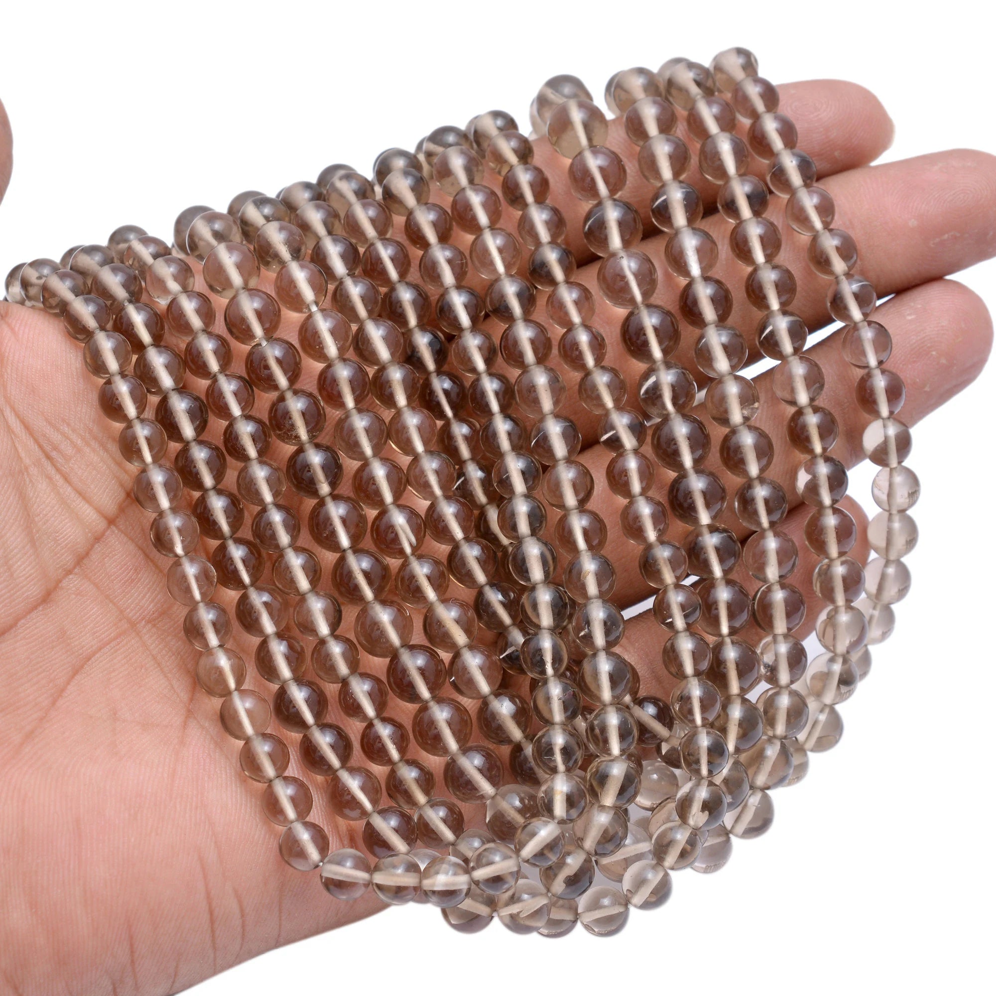 Smoky Quartz Smooth Round Beads, (SKU649)