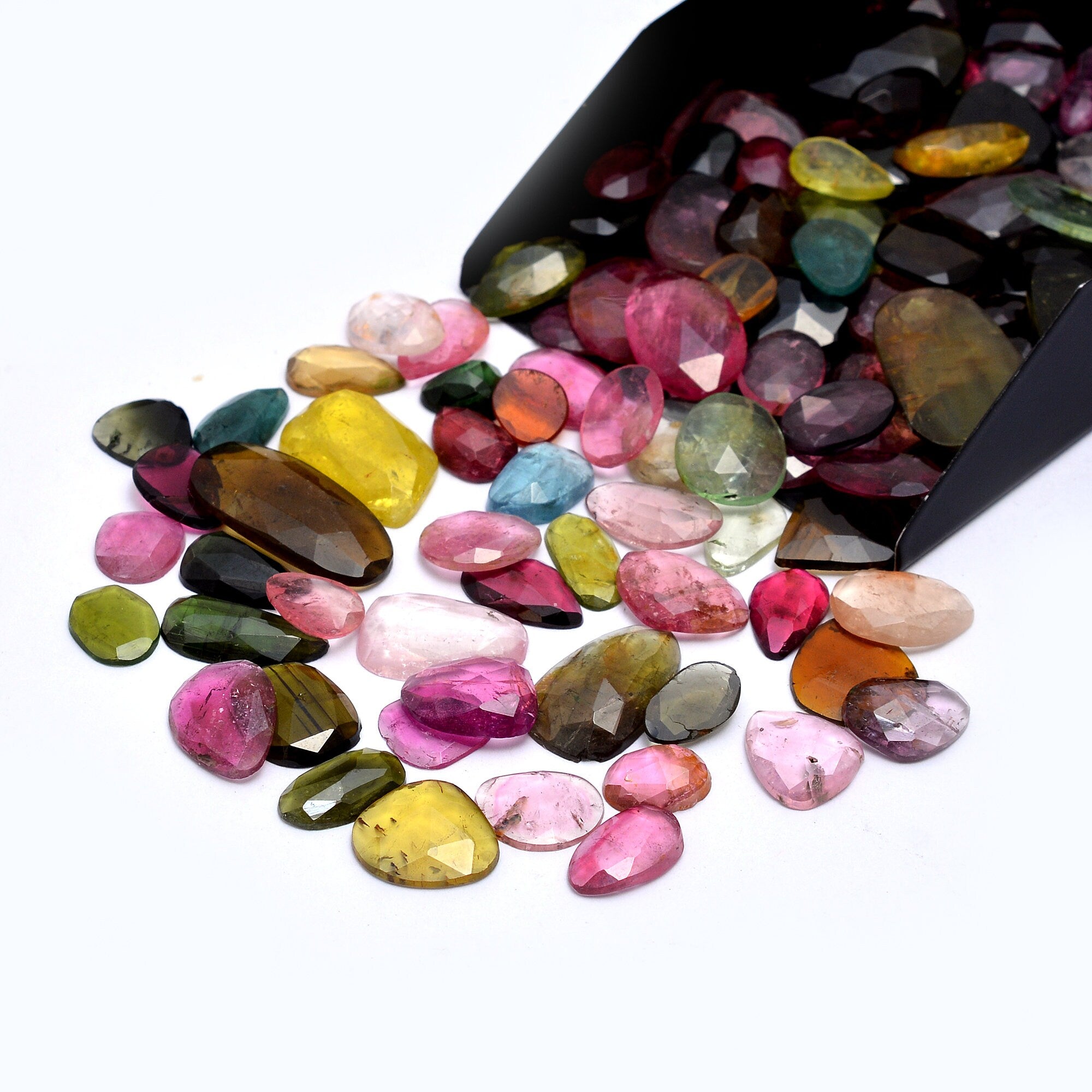 Natural Multi Tourmaline Faceted Rosecut Slices Loose Gemstone, (SKU663)