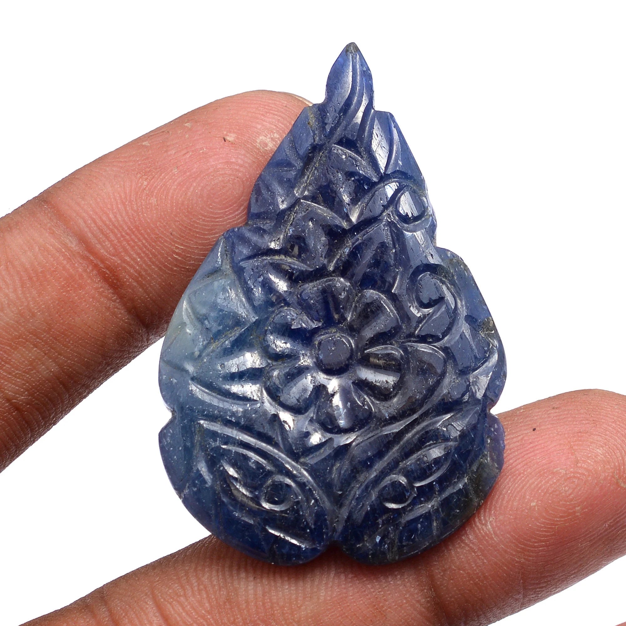 Blue Sapphire Pear Carving Gemstone, Jewelry Making Carving, SKU659