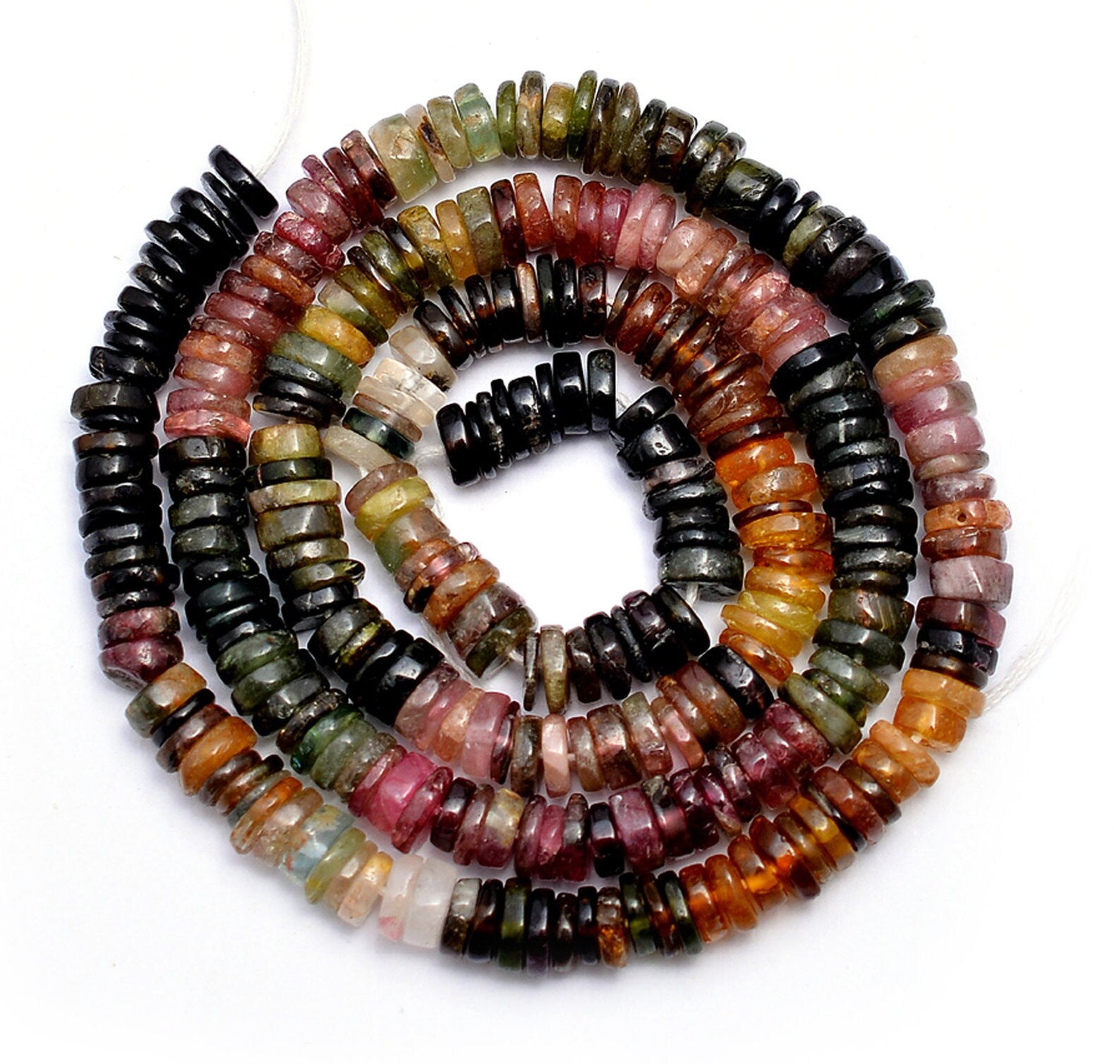 Multi Tourmaline Smooth Heishi Beads, Tourmaline Tyre Beads, 5 to 8 mm, Tourmaline Beaded Jewelry, 16 Inch Strand, (SKU675)