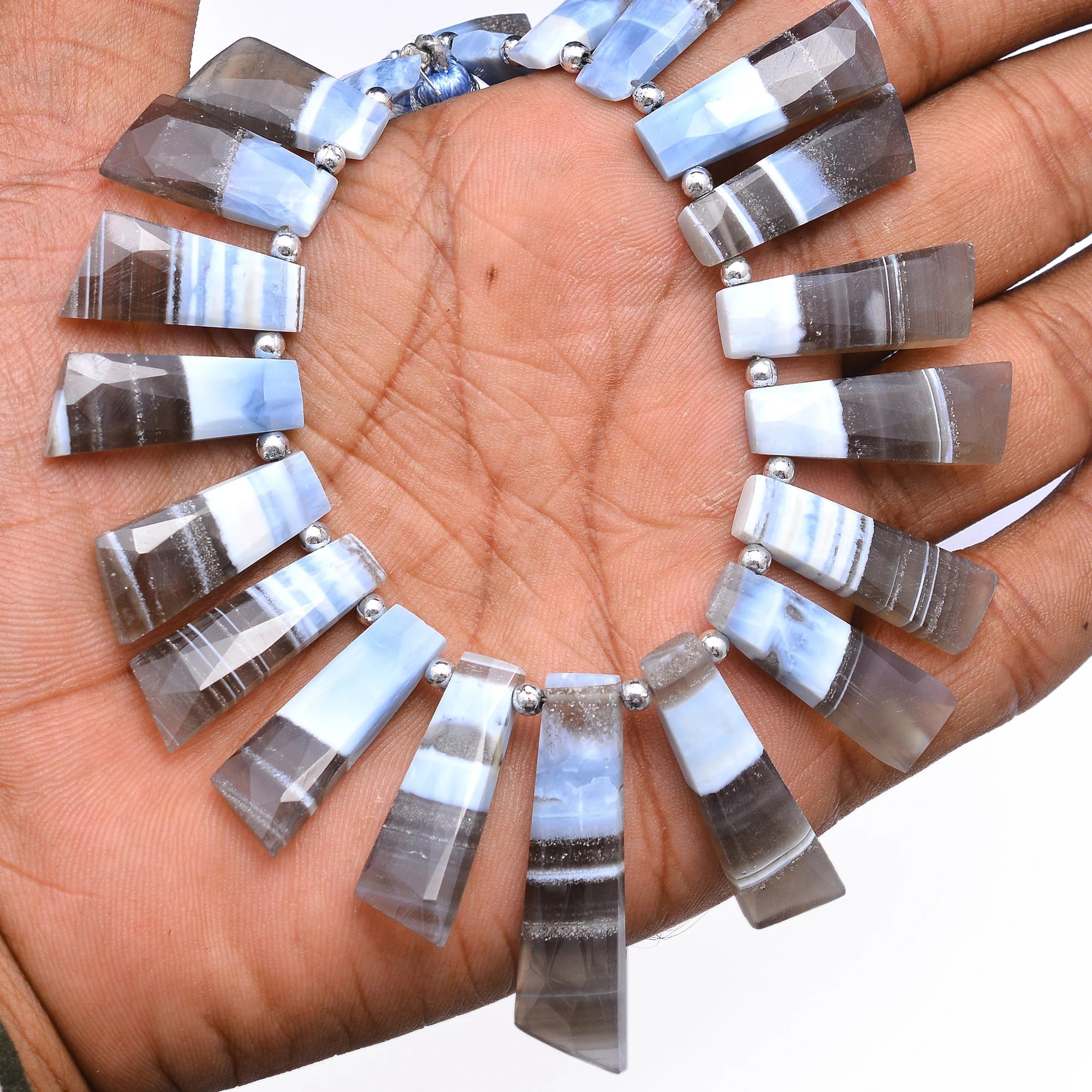 Blue Boulder Opal Faceted Long Slice Beads, 9x15 mm To 10x38 mm, Blue Opal Slice, Black Blue Opal, Opal Jewelry Making Beads, 8 Inch