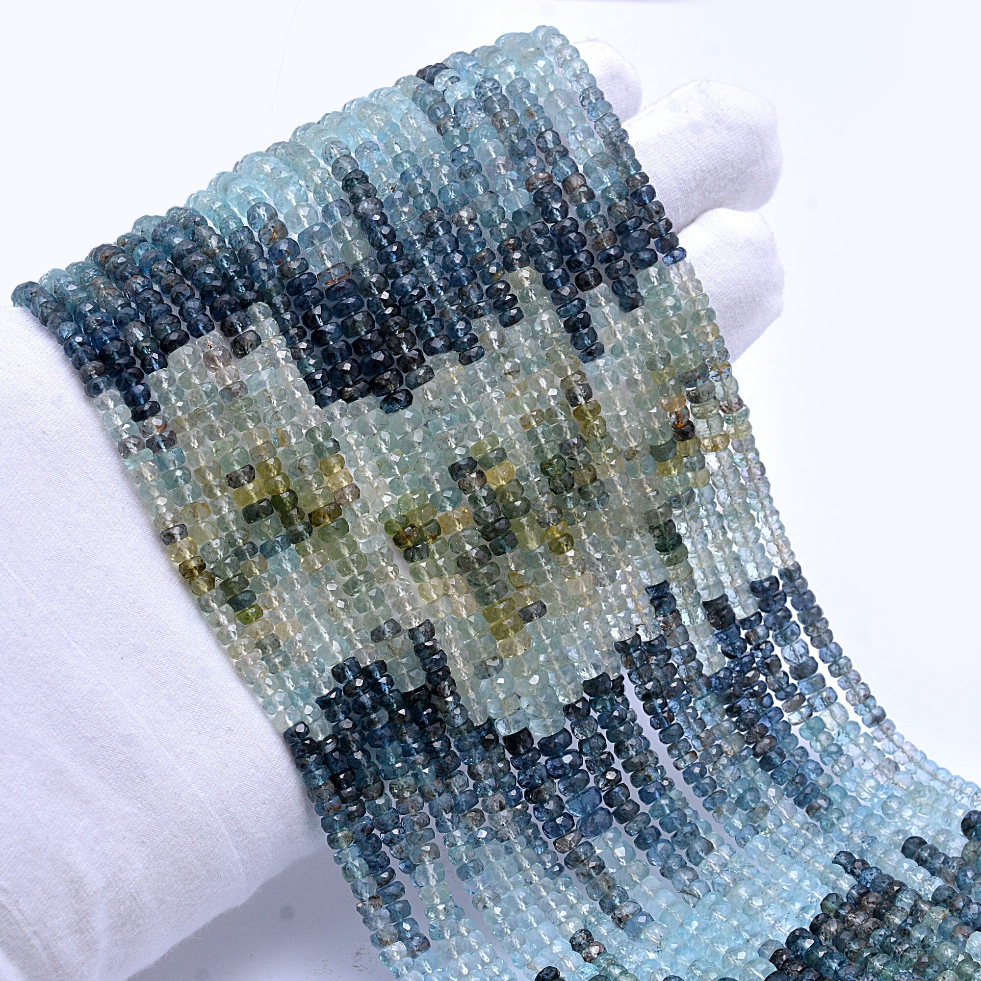 Natural Moss Aquamarine Faceted Rondelle Beads, Moss Aquamarine Beads, Aquamarine Jewelry Making Beads, 15 Inch Strand