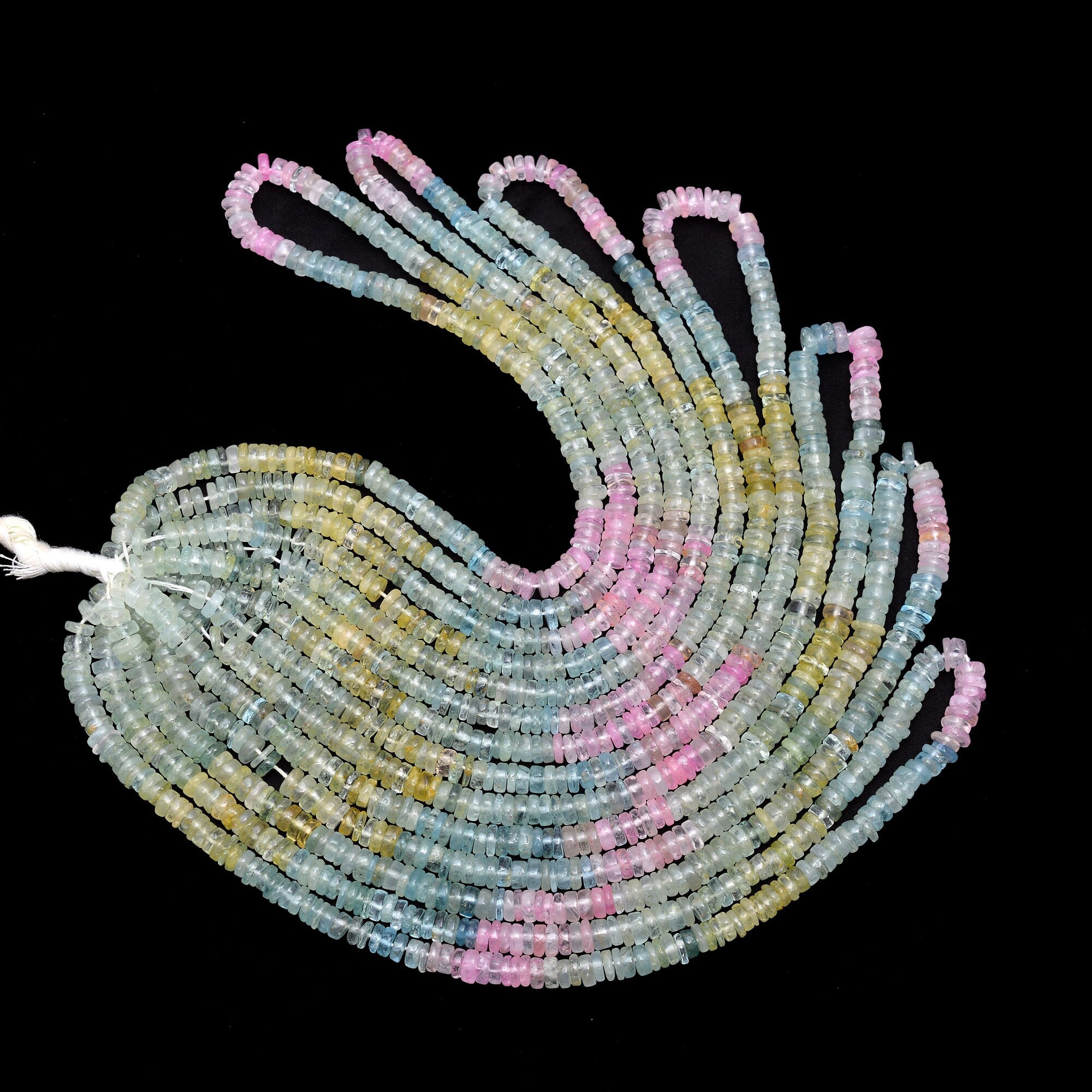 Multi Aquamarine Smooth Tyre Beads, 4.5 mm - 6 mm, Aquamarine Wheels Beads, Aquamarine Coin, Multi Color Jewelry Making, 16 Inch