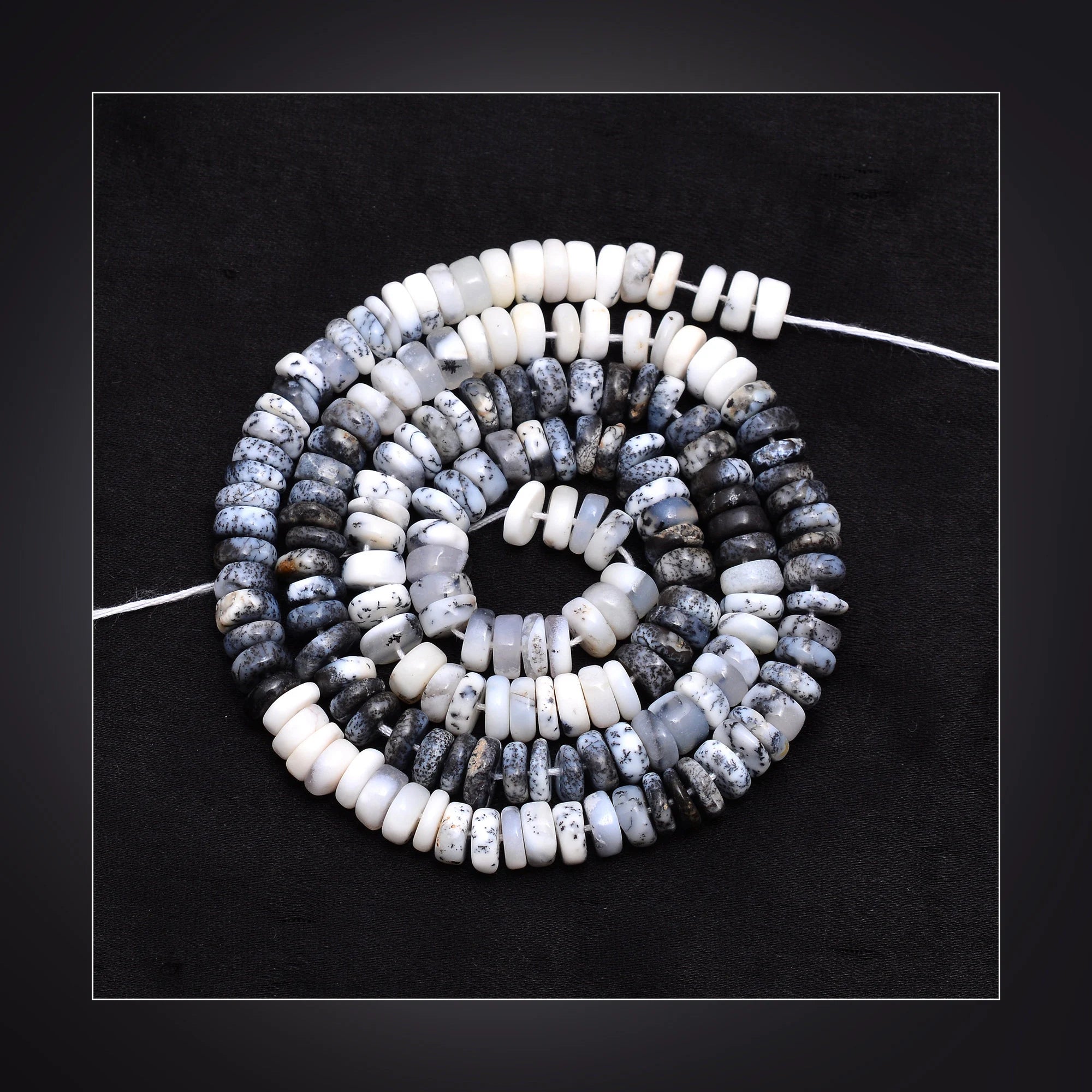 Natural Dendrite Opal Smooth Tyre Beads, 5 mm To 6 mm, Dendrite Opal Wheels, Opal Gemstone Jewelry Making Beads, 16 Inch