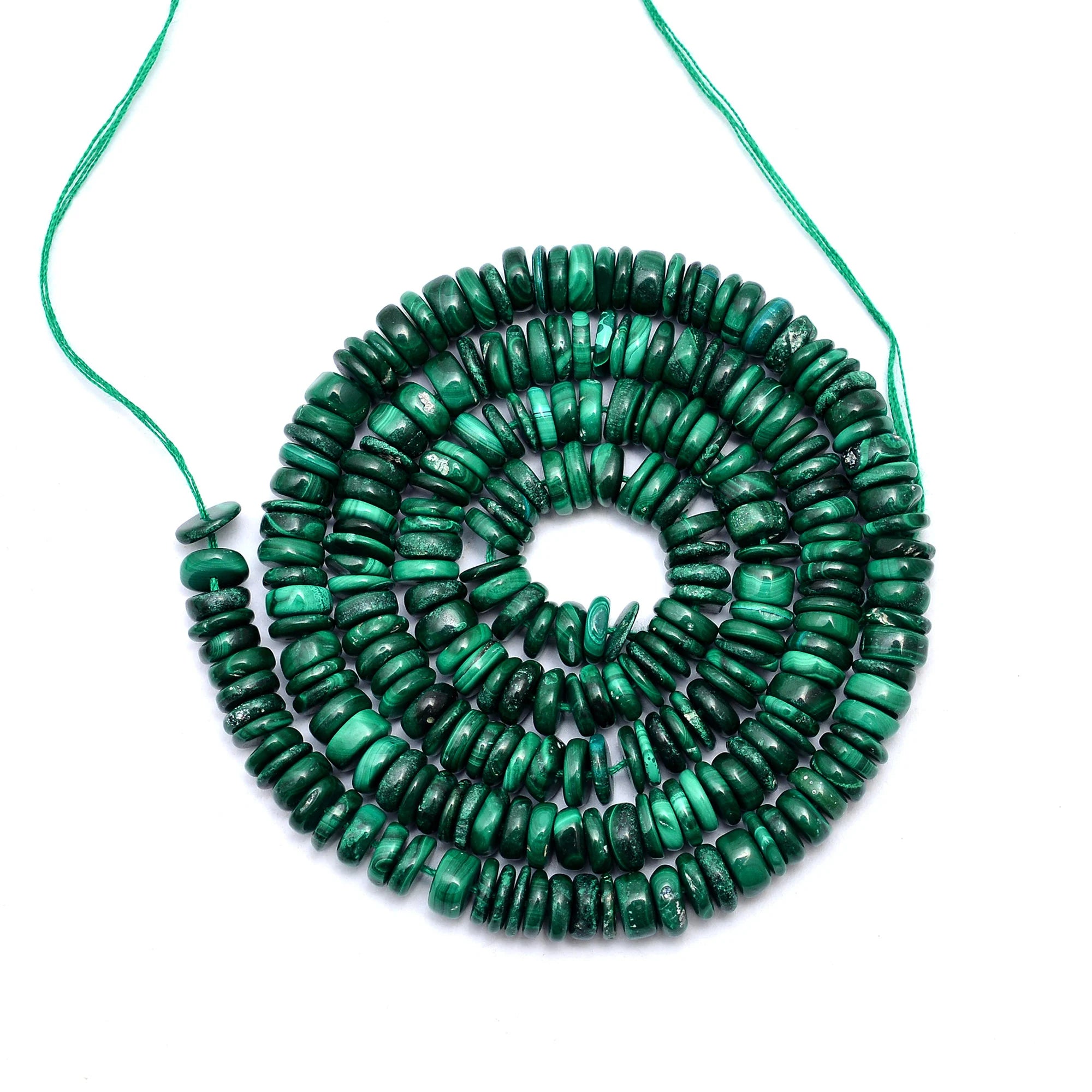 Natural Malachite Smooth Tyre Beads, Malachite Wheels Cut Beads, Malachite Coin Beads, Malachite Jewelry Making Beads, 16 Inch