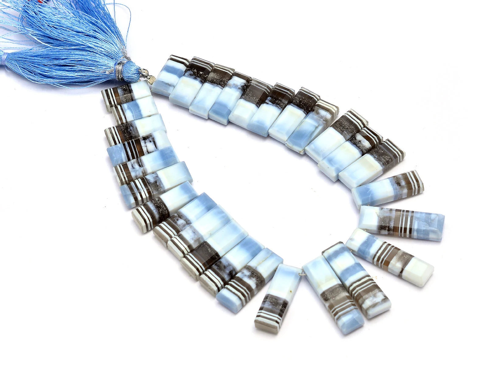 Natural Blue Boulder Opal Smooth Rectangle Beads, 7x15 mm To 7x25 mm, Blue Opal Rectangle, Boulder Opal Jewelry Making Beads, 8 Inch