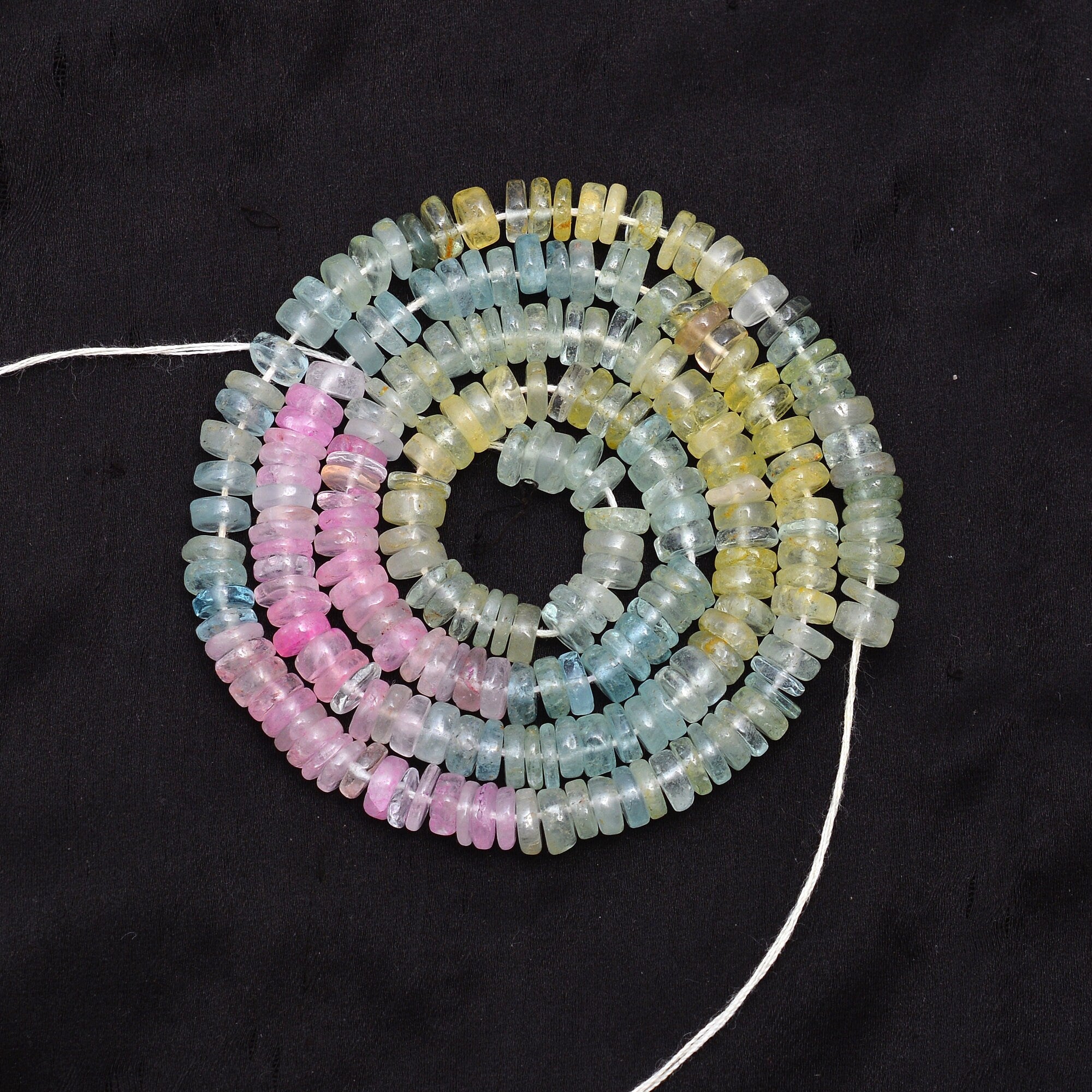 Multi Aquamarine Smooth Tyre Beads, 4.5 mm - 6 mm, Aquamarine Wheels Beads, Aquamarine Coin, Multi Color Jewelry Making, 16 Inch