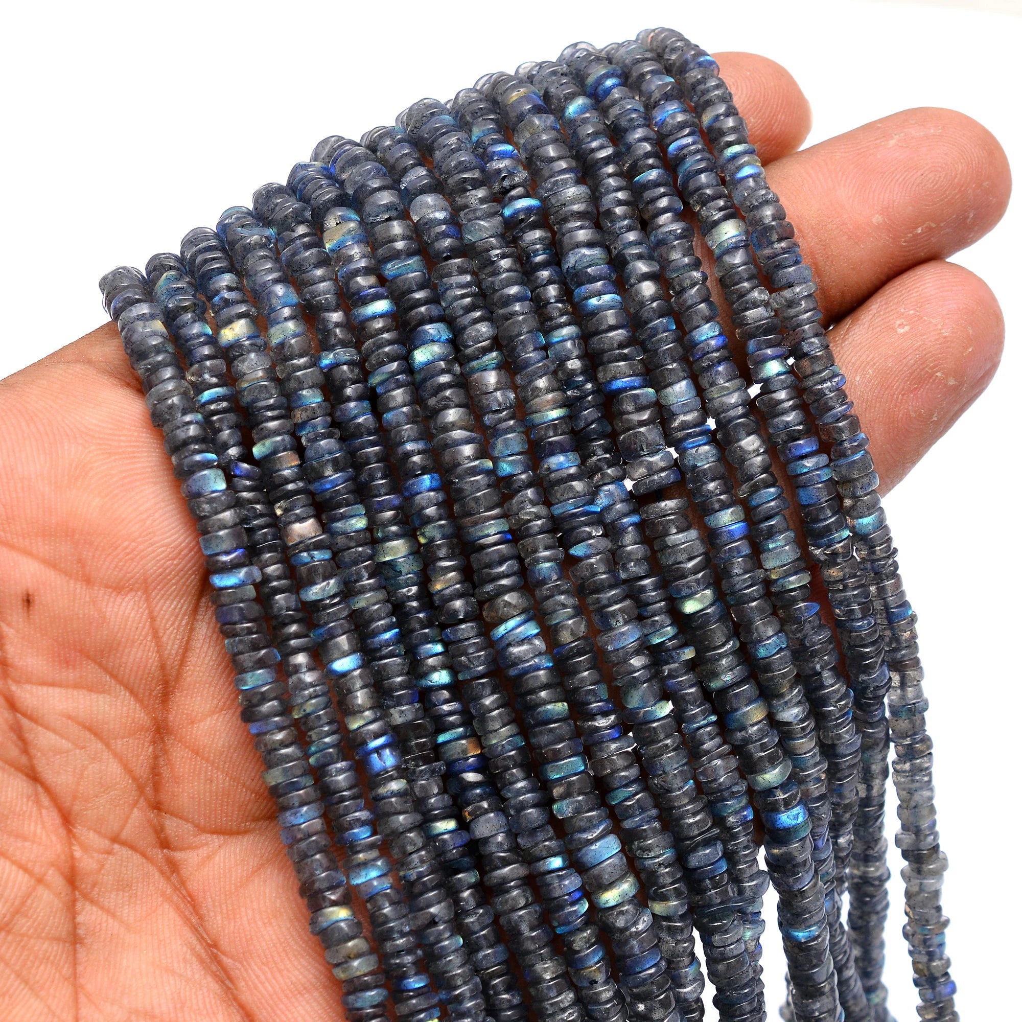 Labradorite Smooth Tyre Beads, 4.5 mm To 5.5 mm, Labradorite Rainbow Wheels, Labradorite Gemstone Beads, Gem Quality, 16 Inch