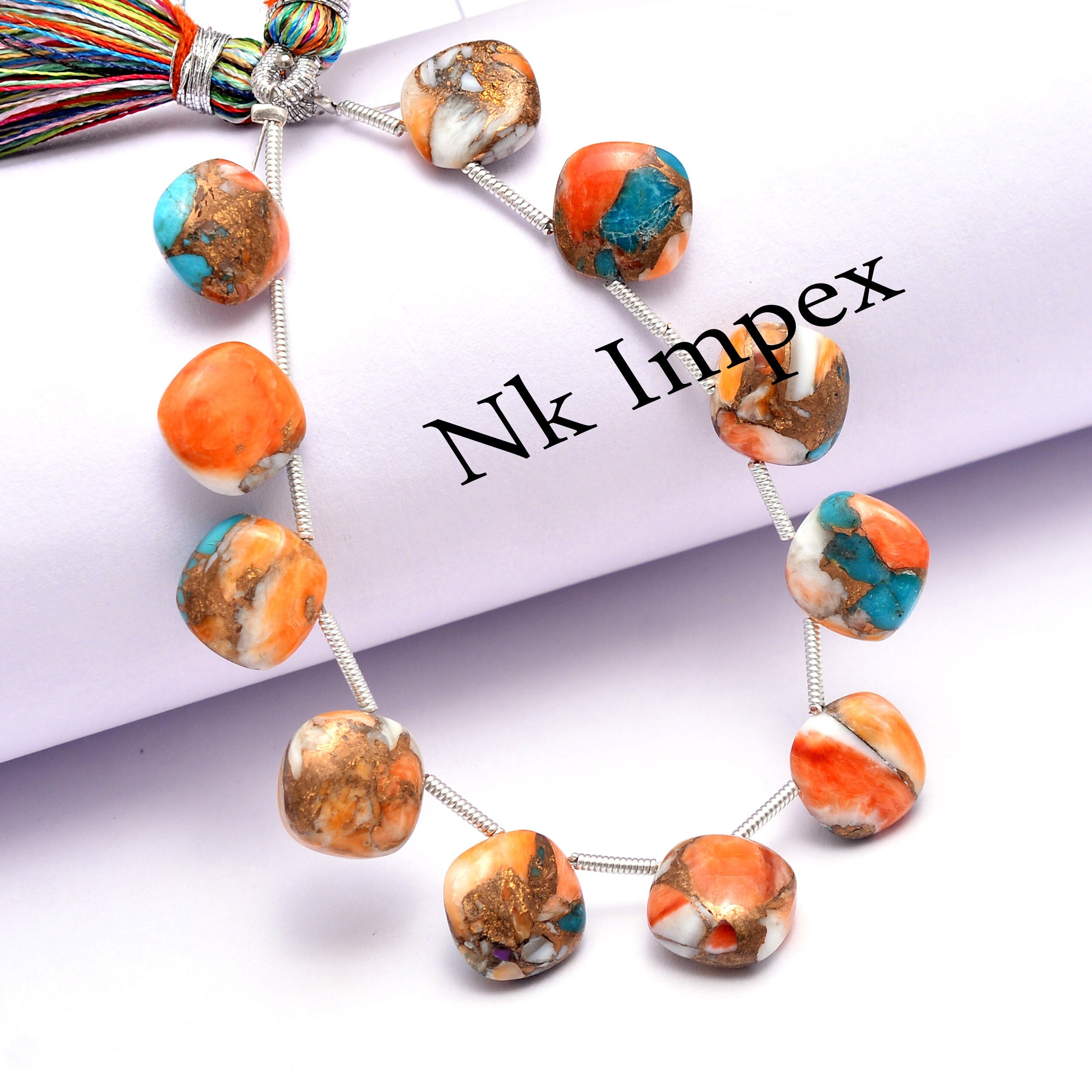 Unique Copper Turquoise Smooth Cushion Cut Beads, 10x10 mm, 6 Inch Strand, (SKU954)