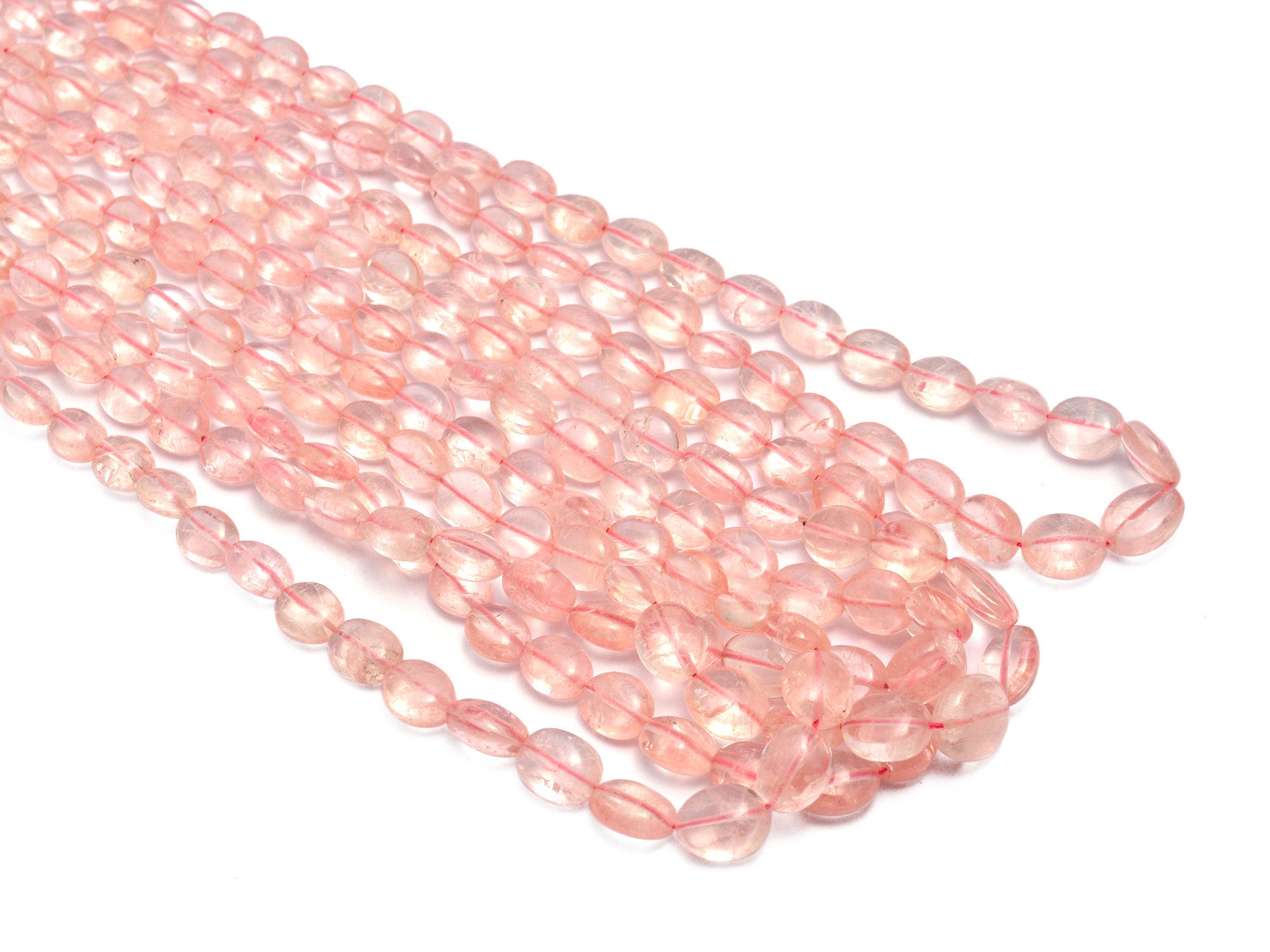 Natural Peach Pink Morganite Smooth Oval Beads, 5.5x 6 To 9.5x11 mm, (SKU882)
