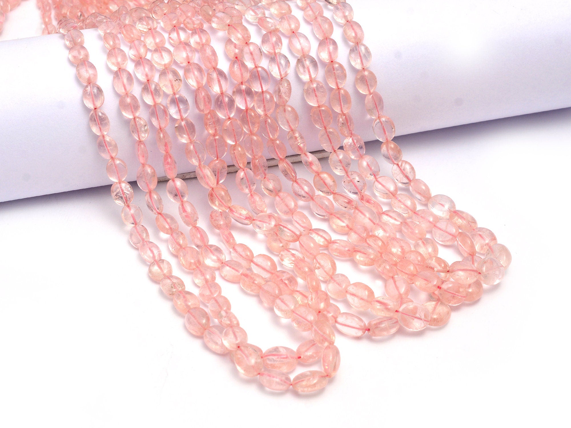 Natural Peach Pink Morganite Smooth Oval Beads, 5.5x 6 To 9.5x11 mm, (SKU882)