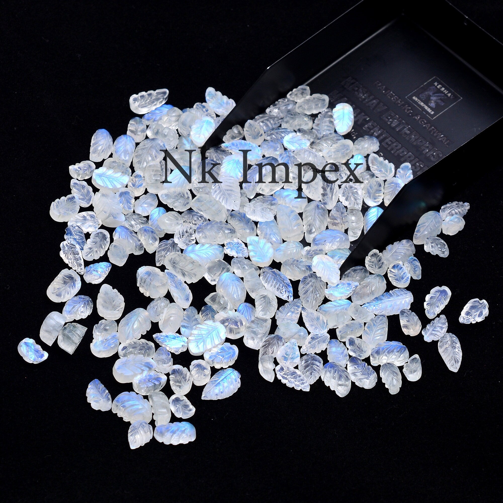 Natural Rainbow Moonstone Carving Leaf Loose Gemstone, 4x7 mm - 6x11 mm, Blue Fire Carving Jewelry Making (SKU206)