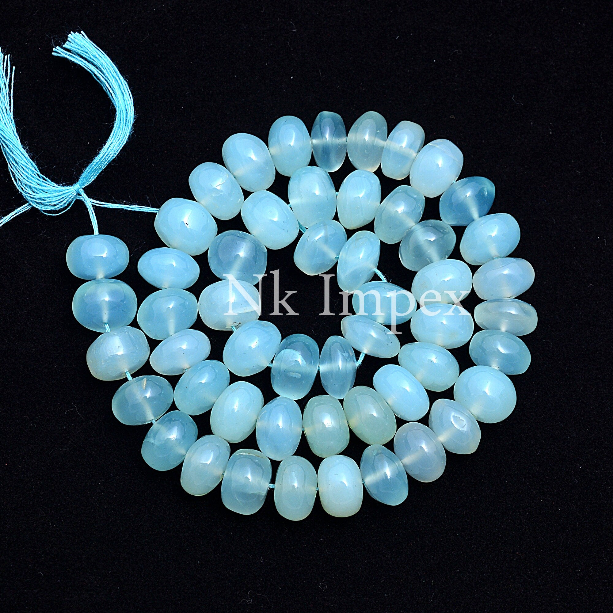 Natural Aqua Chalcedony Smooth Rondelle Beads, 8 To 10 mm, Unique Chalcedony Beads 13 Inch Strand, (SKU429)