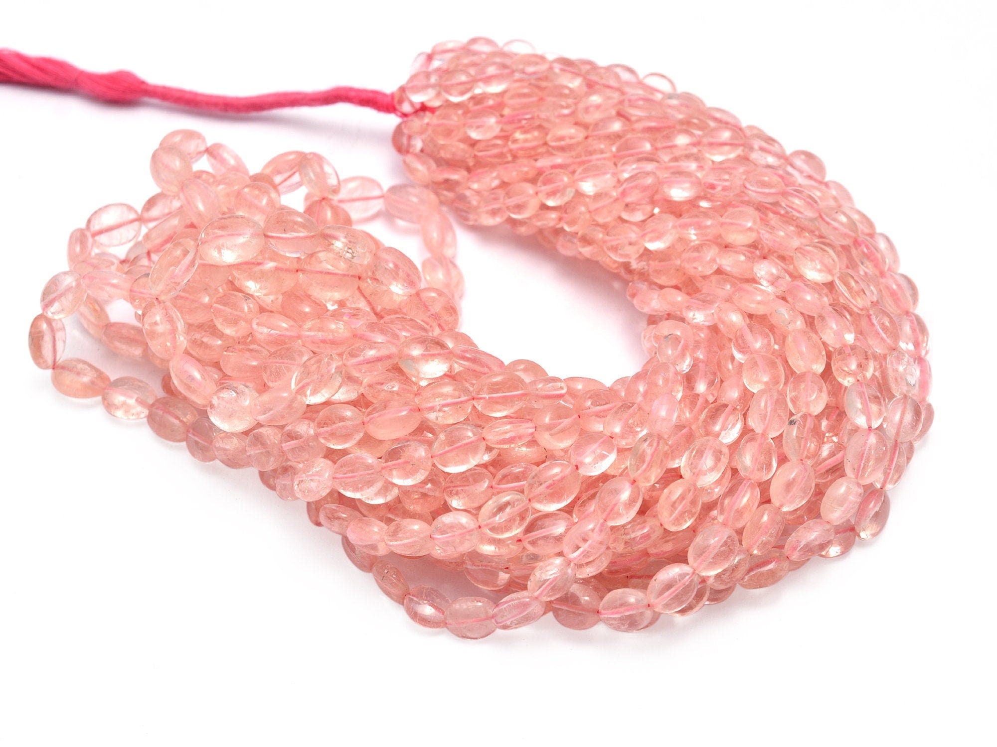 Natural Peach Pink Morganite Smooth Oval Beads, 5.5x 6 To 9.5x11 mm, (SKU882)