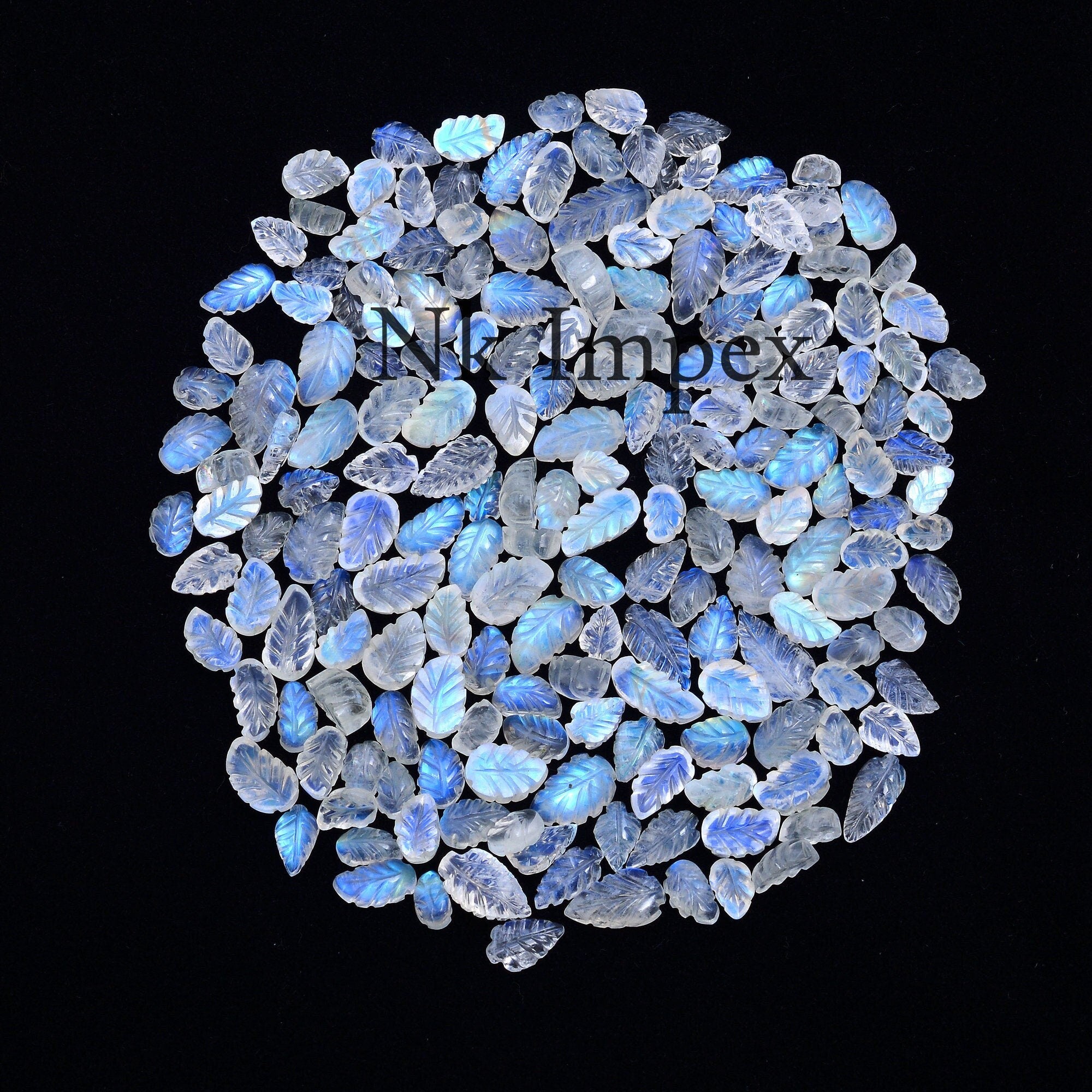 Natural Rainbow Moonstone Carving Leaf Loose Gemstone, 4x7 mm - 6x11 mm, Blue Fire Carving Jewelry Making (SKU206)
