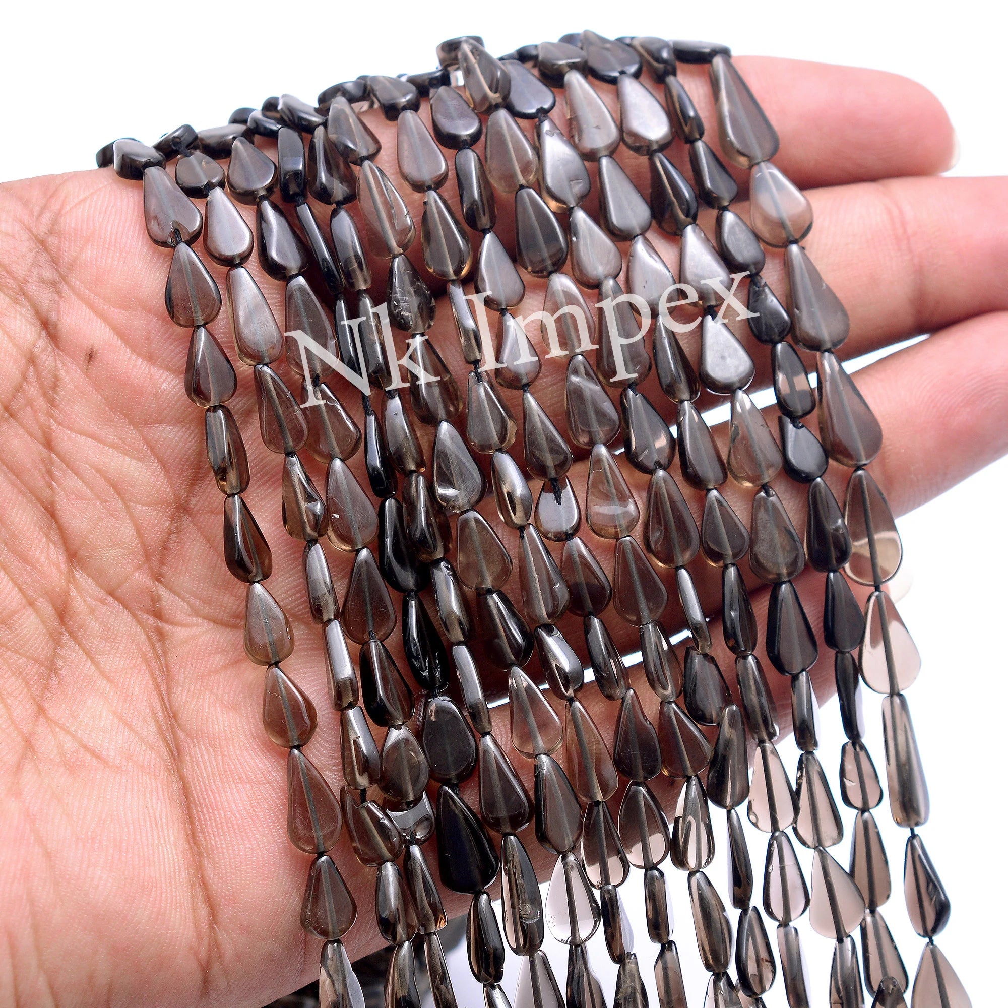 Natural Smoky Quartz Beads, Smooth Smoky Beads, Quartz Pear Beads, 7X11 mm, 15 Inches Strand, Smoky Gemstone (SKU424)