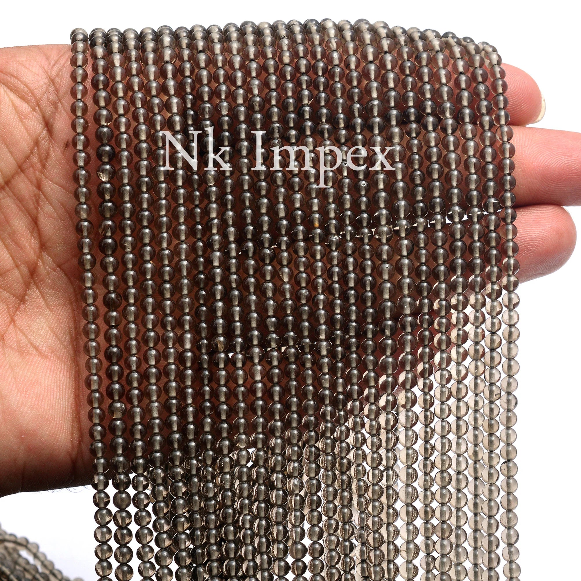 Natural Smoky Quartz Smooth Round Balls Beads, 3.5 To 4 mm, 15 Inch Strand, (SKU425)