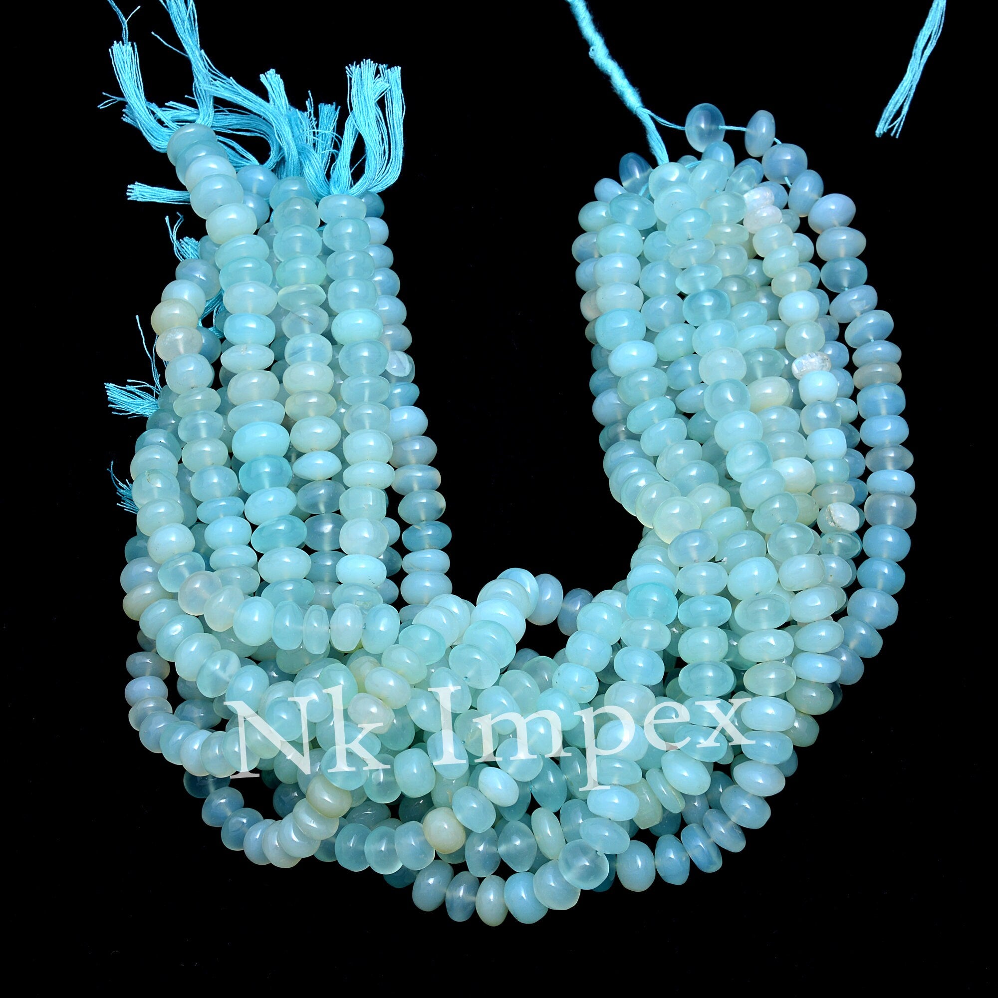 Natural Aqua Chalcedony Smooth Rondelle Beads, 8 To 10 mm, Unique Chalcedony Beads 13 Inch Strand, (SKU429)